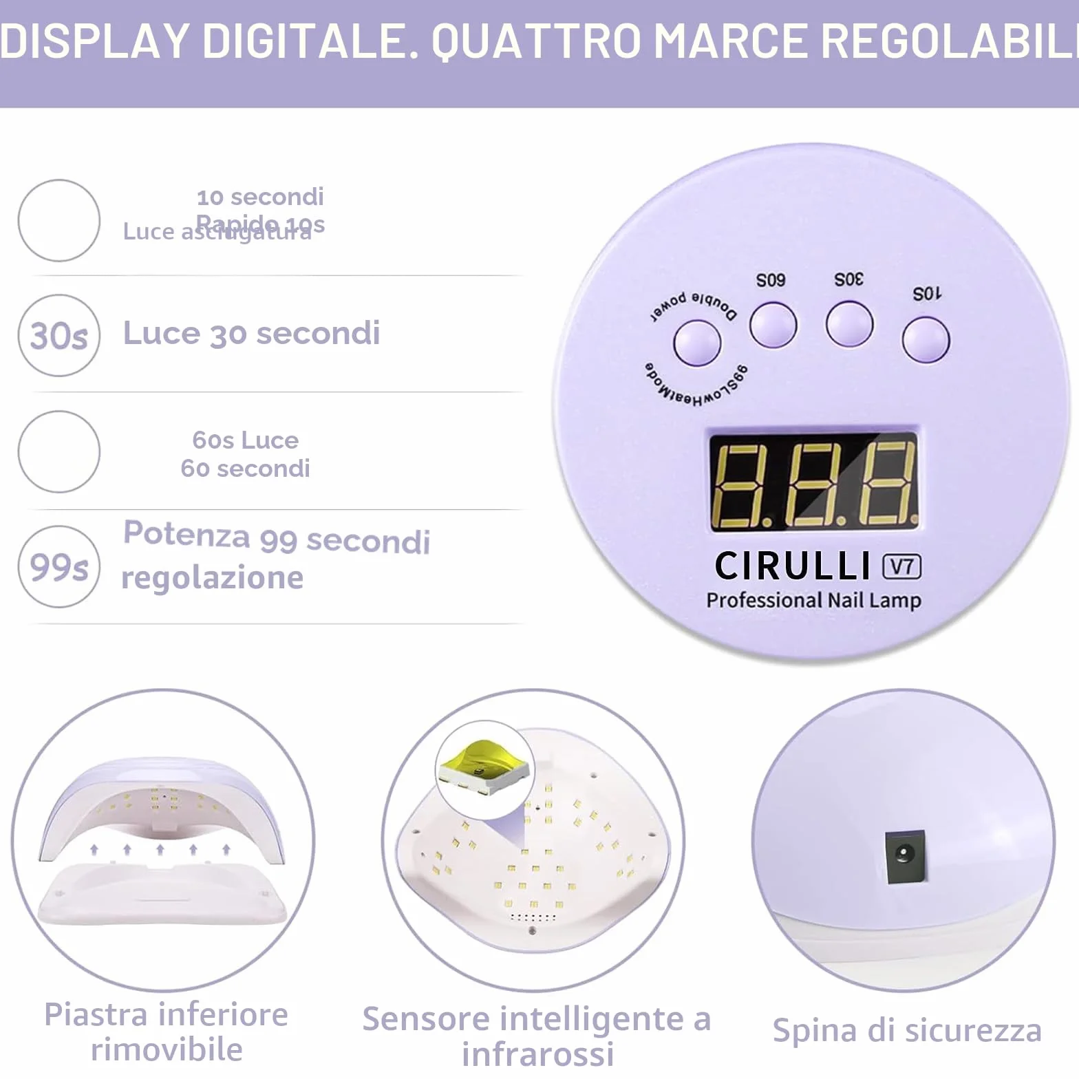 CIRULLI 168W Lampara Uñas Secador Uñas Profesional Ultravioleta Pantalla LCD Sensor Automático 4 Temporizadores Manicura Pedicure Nail Art