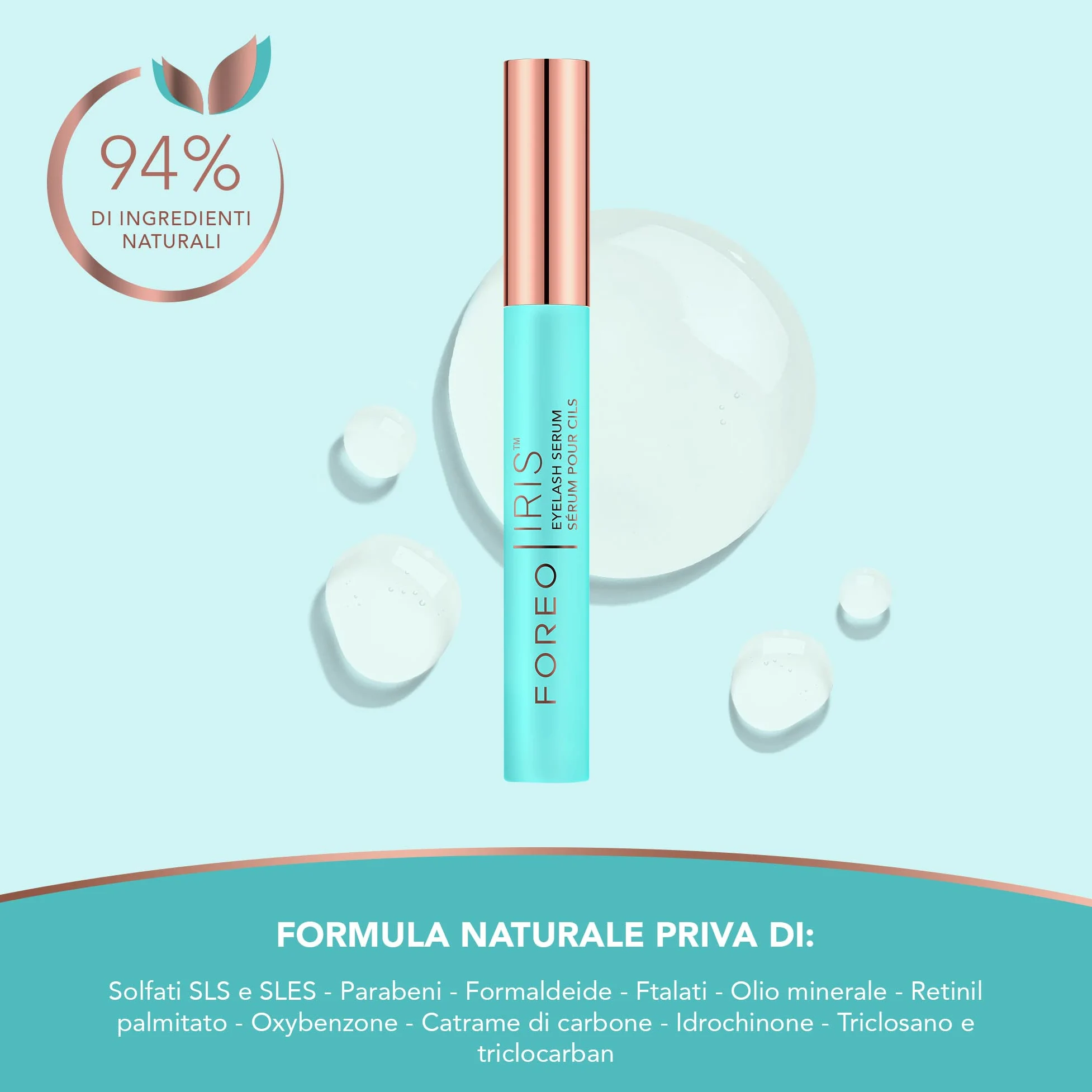 IRIS Siero ciglia - Siero ciglia allungante - Volume, Forza e Protezione - Lash Serum Concentrato - Fitocheratina, Arginina e Acido Ialuronico - Siero Ciglia e Sopracciglia