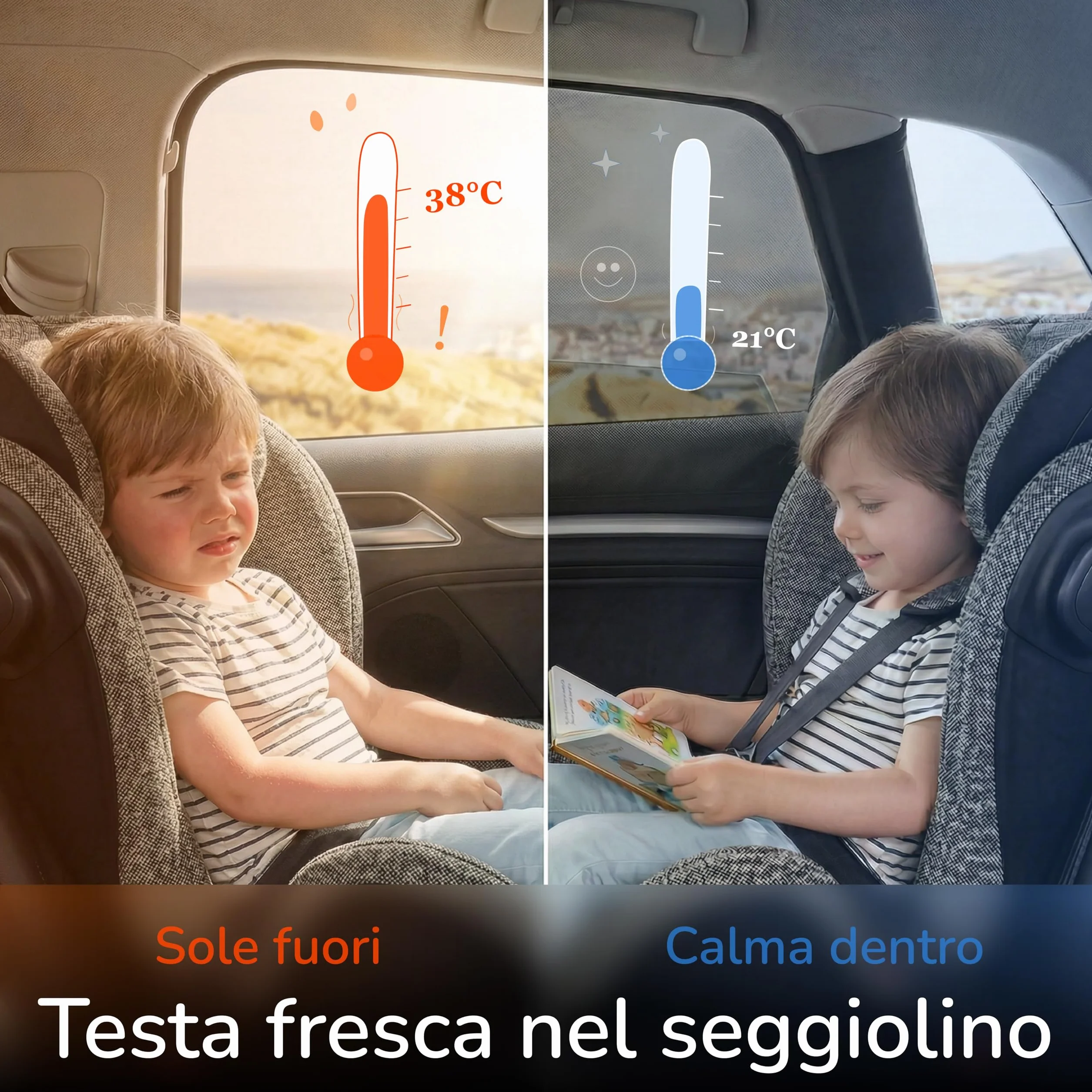 Parasole Auto per Bambini con Protezione UV Certificato TÜV UPF 15 Upgrade4cars