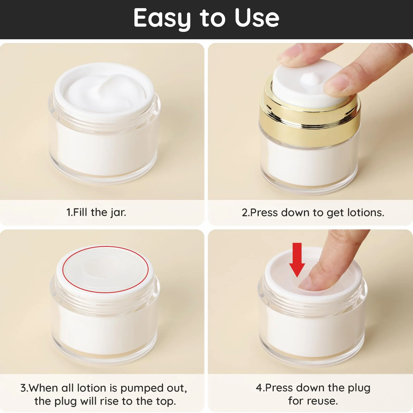 Segbeauty Contenitori Creme, 2 Pezzi 15g Dispenser a Pompa per Crema, Pompe Airless Dispenser Riempibile, Crema Vuoti Barattoli per Viaggio, Contenitori Viaggio per Lozione, Fondotinta Liquida