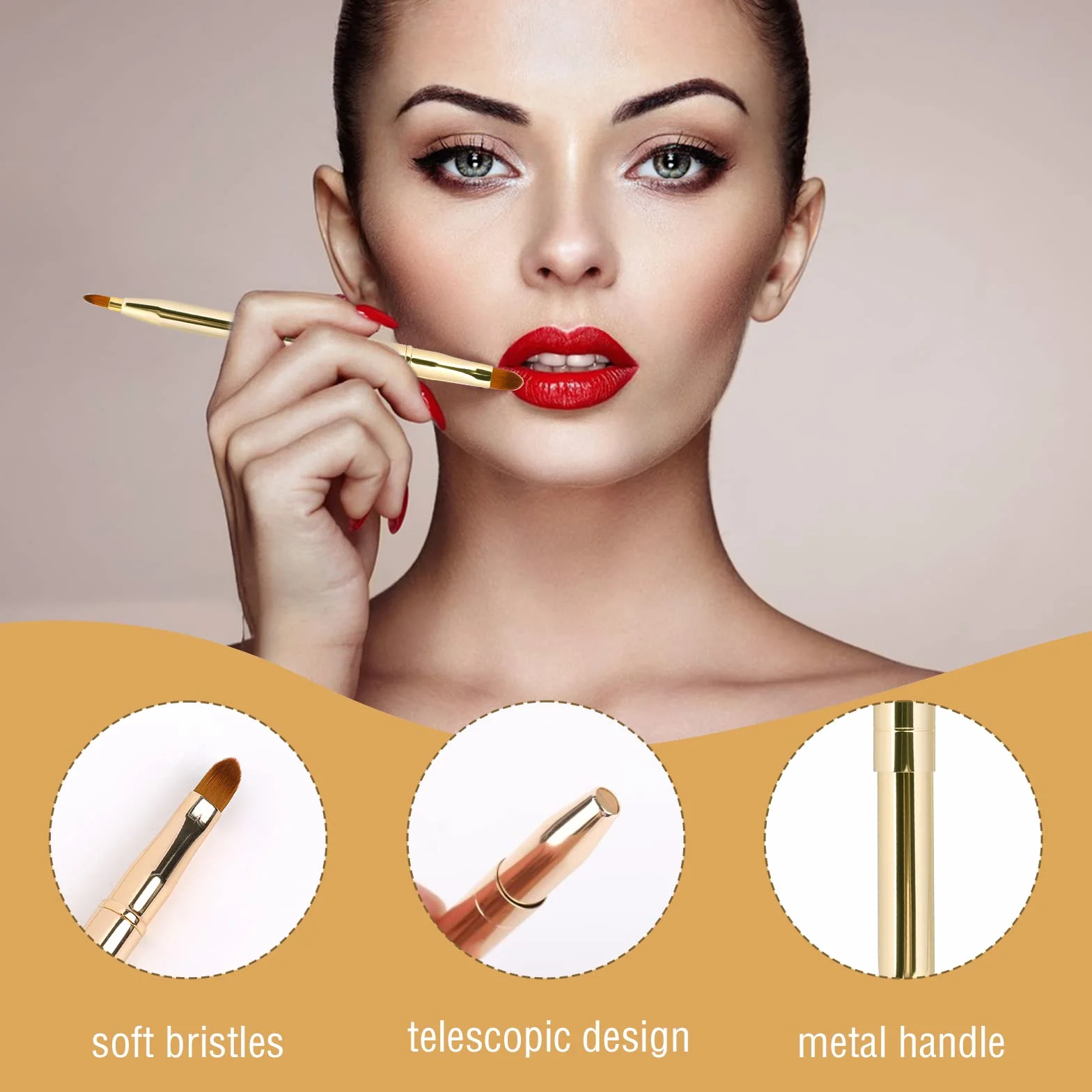 Confezione da 2 pennelli retrattili per labbra, rossetto, lucidalabbra, doppia estremità, pennelli da trucco con tappo, pennello per rossetto, applicatore da viaggio