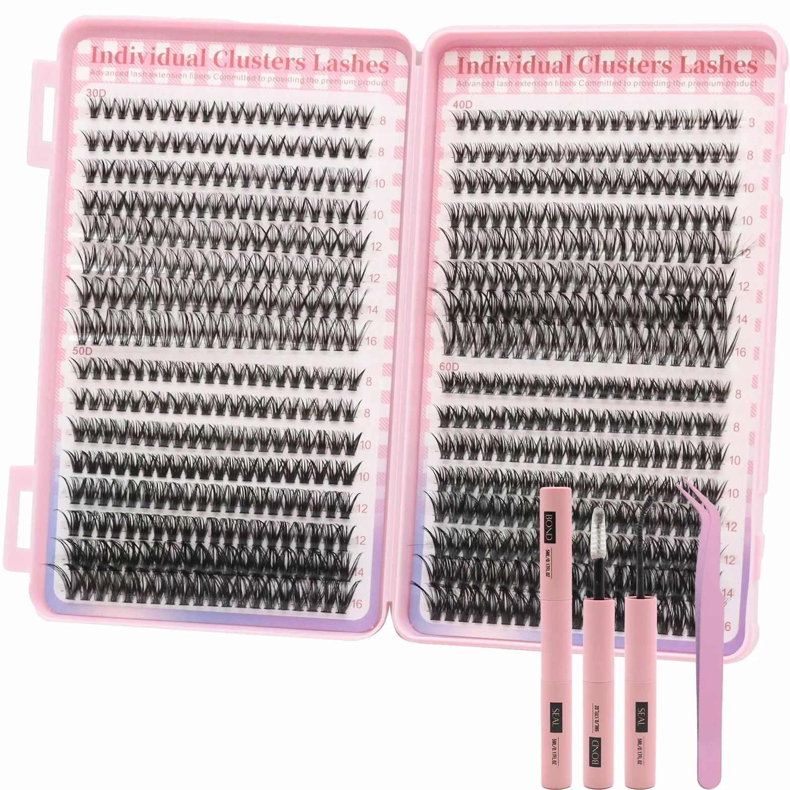 VEGCOO 640 Pezzi Ciglia Finte Extension Ciglia 30D-40D-50D-60D Curl 8-16mm Kit DIY Eyelash Extension