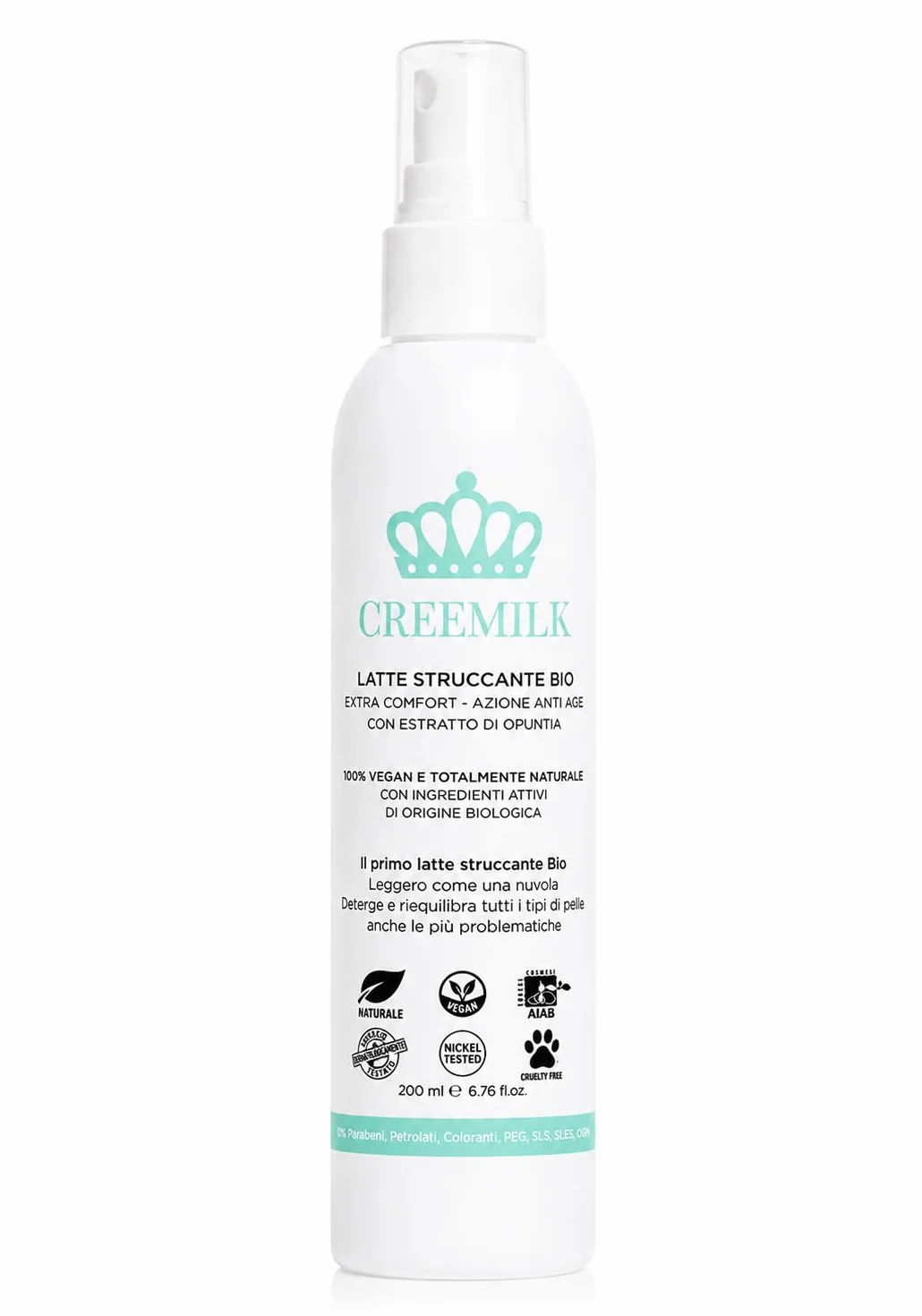 Latte Detergente Struccante Naturale e Bio 200 ml, Creemilk Idrata e Lenisce, Formula Vegana e Senza Parabeni, Namur Cosmetics