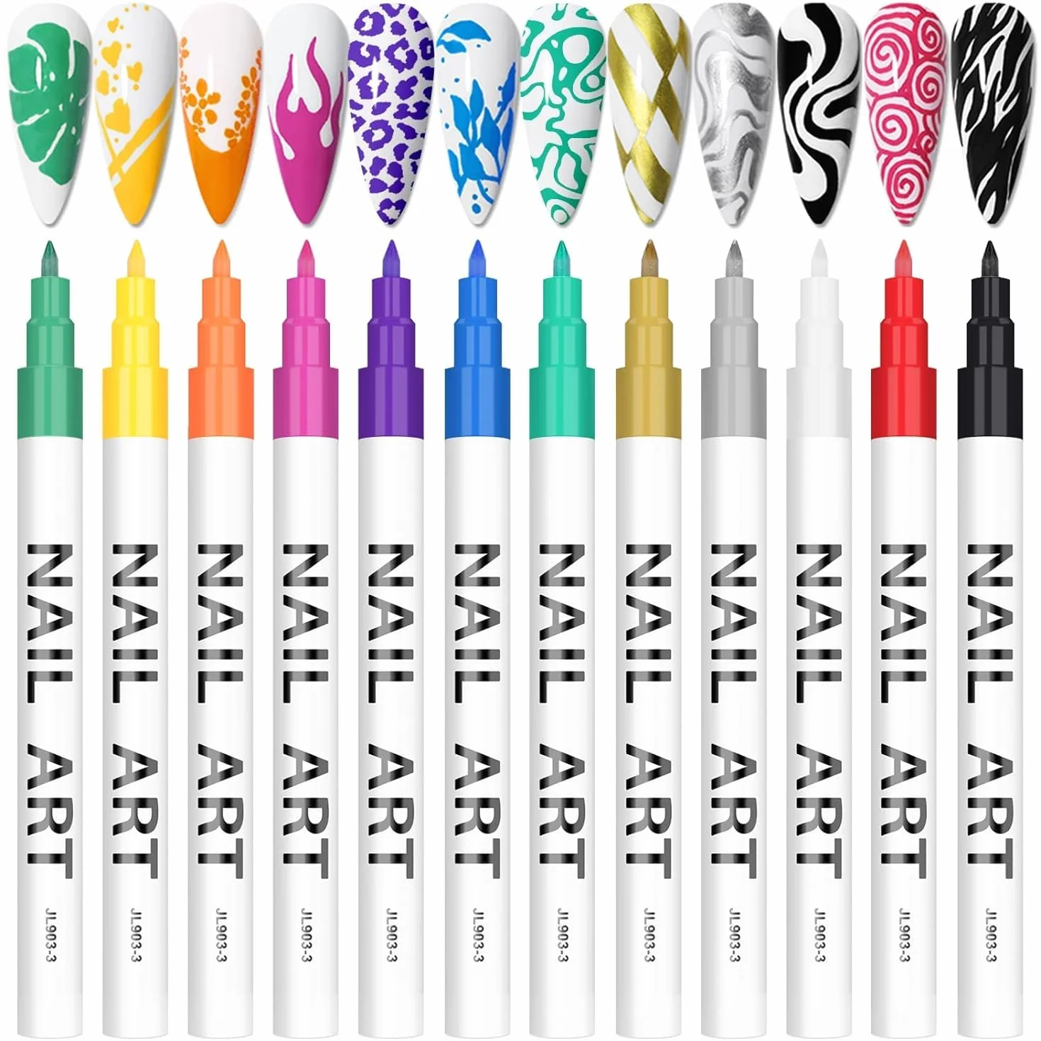 Kalolary 12 Colore 3D Nail Art Pen, Smalto per Penna per Pittura Decorazioni Unghie per Disegno, Penna per Nail Art Fai Da te Graffiti Pen Manicure Bellezza Adorna Regalo per Halloween Natale