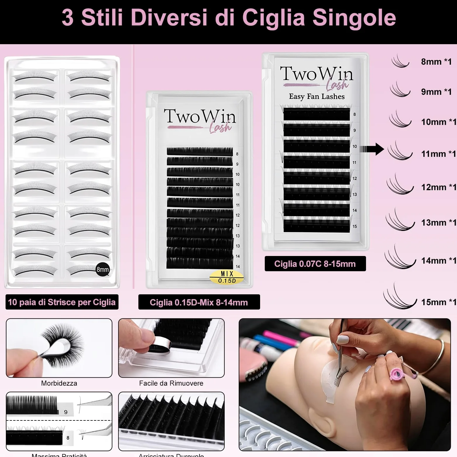 TwoWin Kit per Extension di Ciglia, Testa di Manichino Professionale | per Formazione e Pratica di Extension di Ciglia per Principianti, Forniture per Estetiste e Cosmetologia