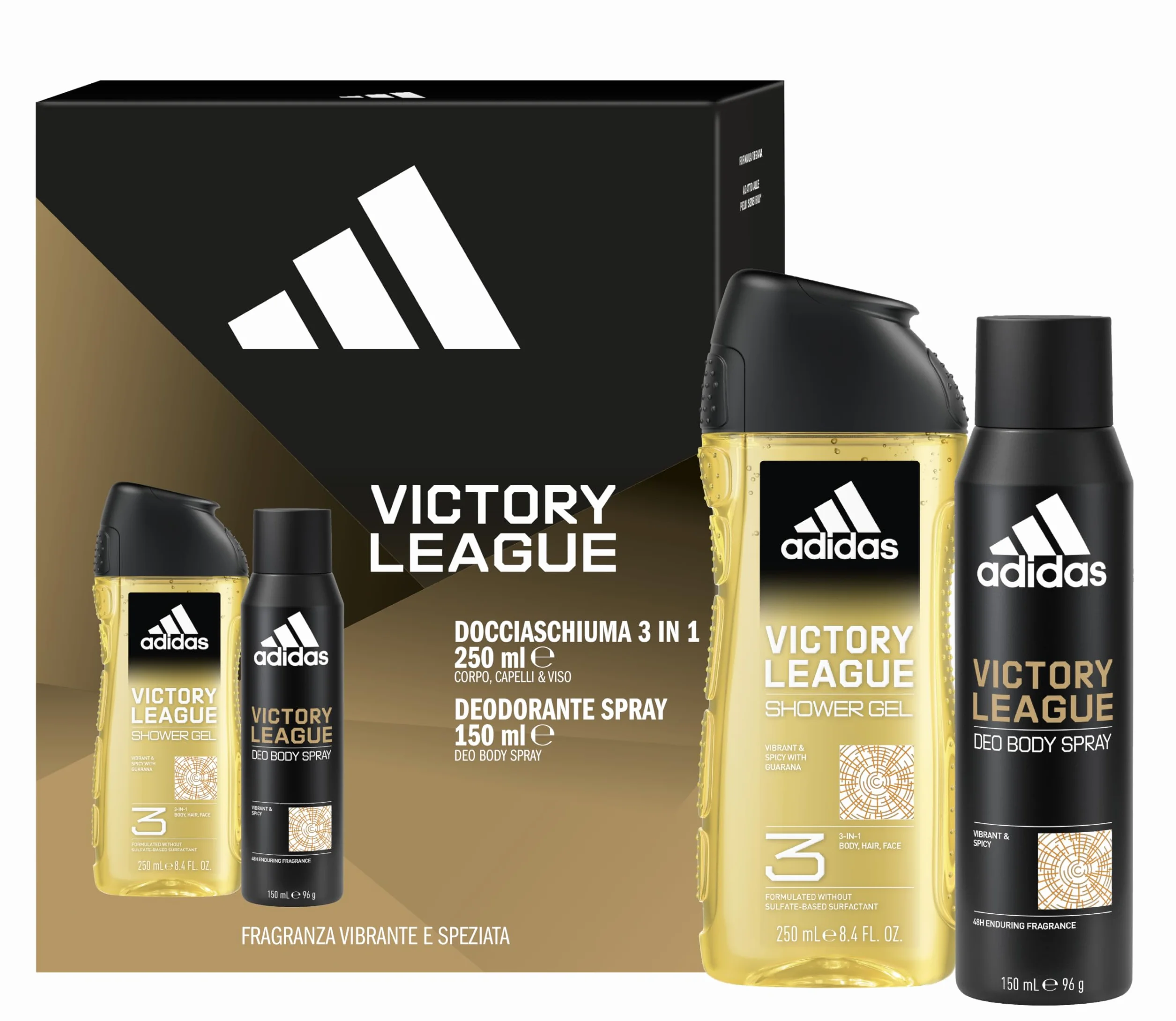 adidas Cofanetto Regalo Victory League Deodorante Spray Corpo 150ml Docciaschiuma 3 in 1 250ml