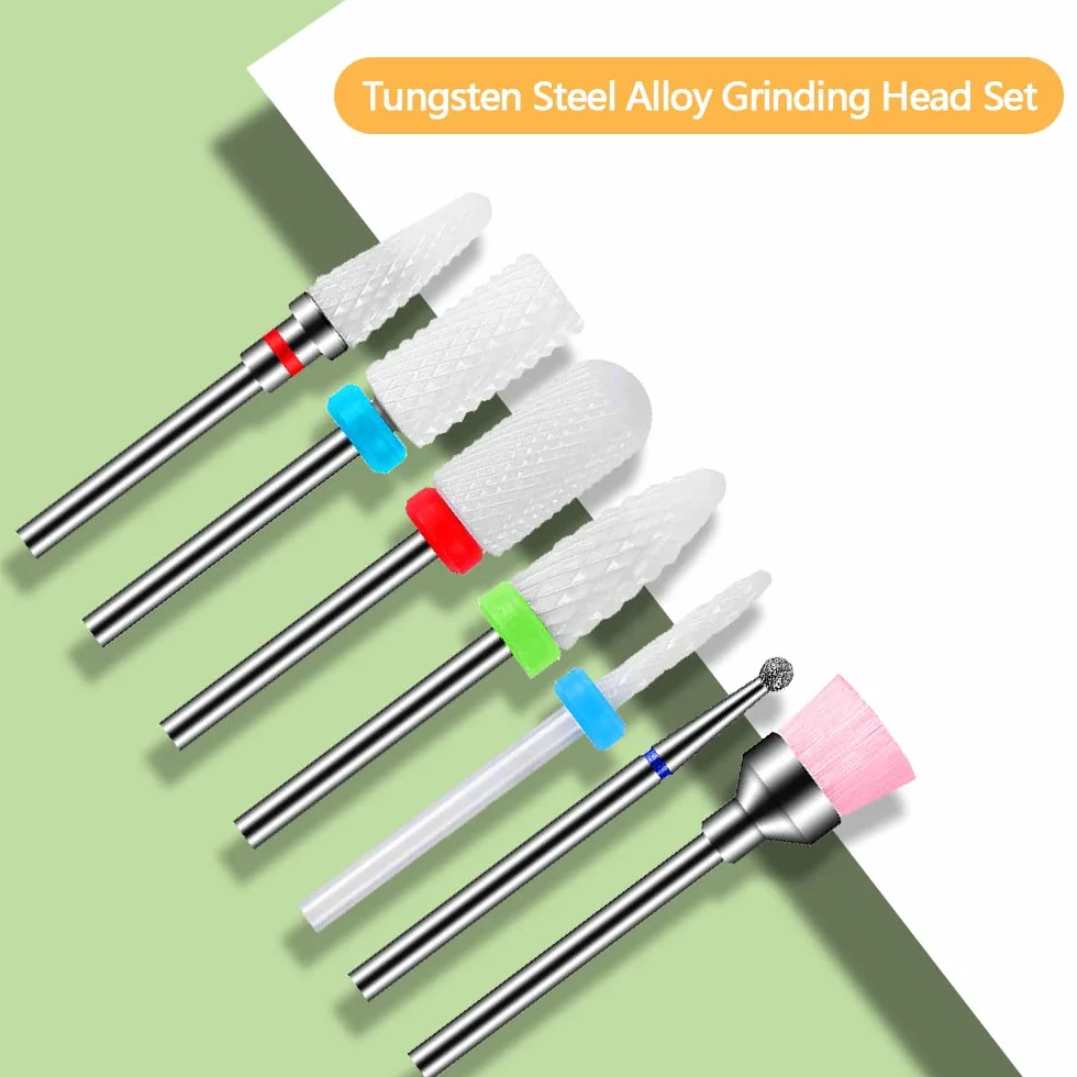 Punte Fresa Unghie Ceramica 7 pezzi Kit Punta da Trapano per Unghie Elettrica Professionale Strumenti Diamond Nail Drill