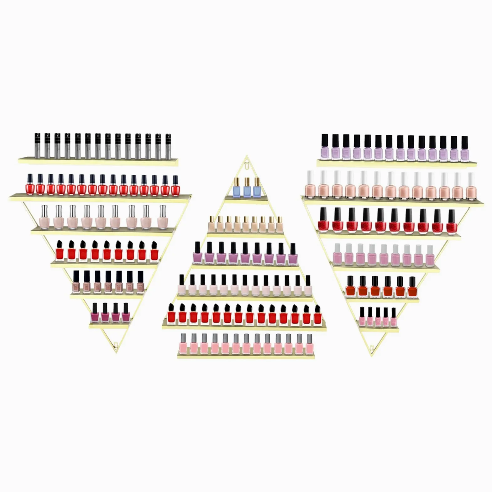 3 contenitori per smalti in metallo, organizer da parete, scaffalatura a 5 livelli, per conservare profumi, rossetto essenziale, per la casa spa, negozio di unghie, oro