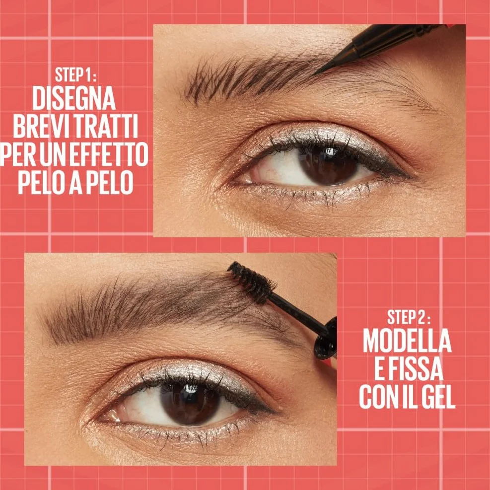 Maybelline New York, 2 in 1 Penna e Gel Sopracciglia, Per Sopracciglia Piene e Naturali, Tenuta Fino a 24 Ore, Waterproof, Formula Vegana, Build A Brow, Tonalità: Deep Brown