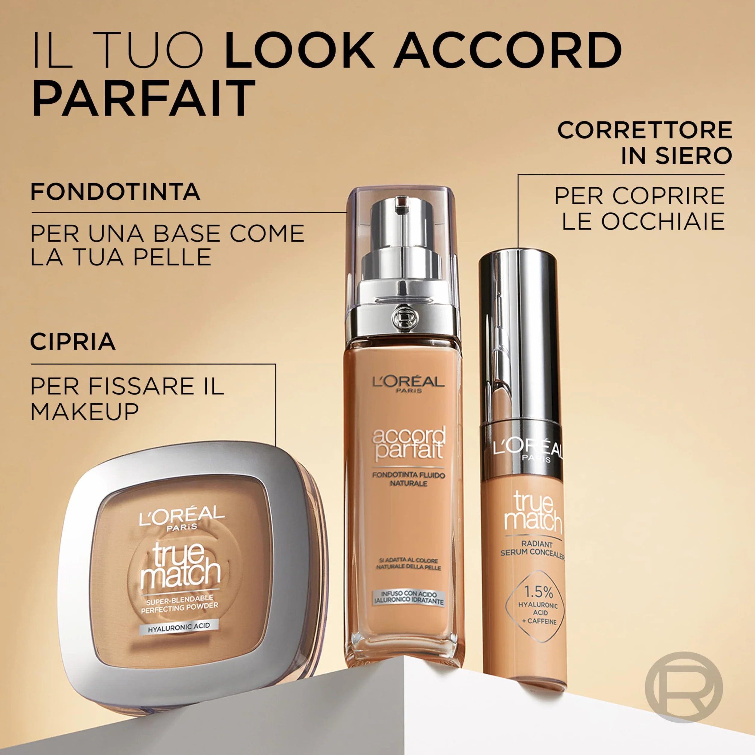L'Oréal Paris Accord Parfait Fondotinta Liquido Tonalità 3D/W Warm Dorè Acido Ialuronico