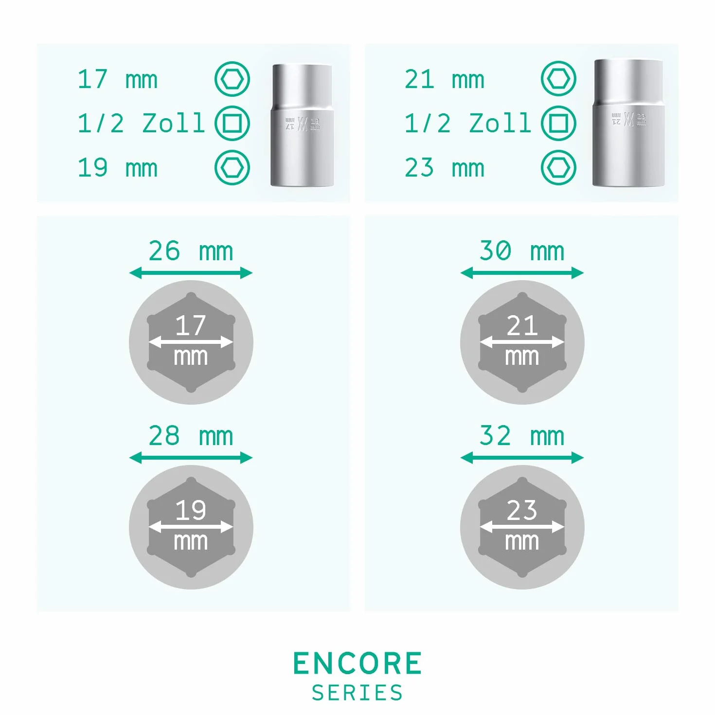 WIESEMANN 1893 Zestaw 4 kluczy teleskopowych do nakrętek kół 17/19 mm 21/23 mm z przedłużką 0,5 cala