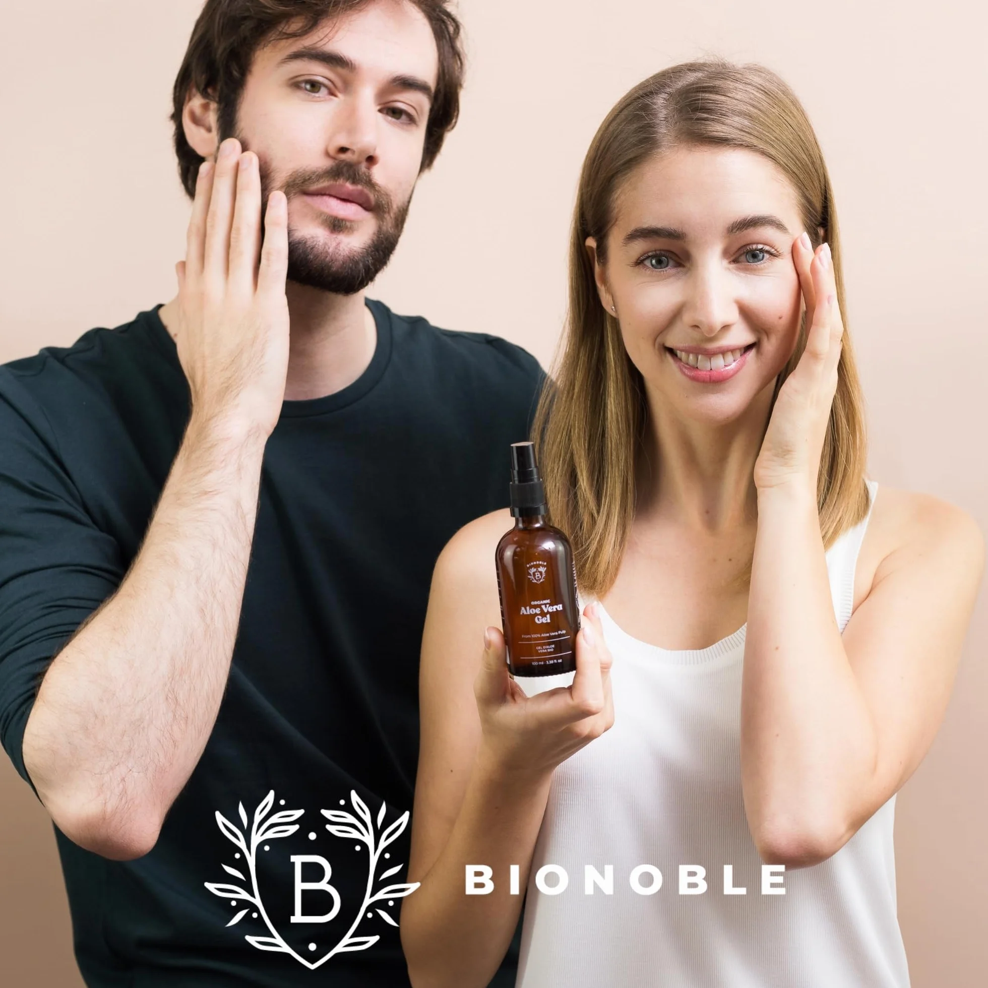 BIONOBLE Aloe Vera Gel Puro Biologico 97% con Olio Essenziale di Lavanda Idrata Lenisce 100ml Bottiglia Vetro Pompa