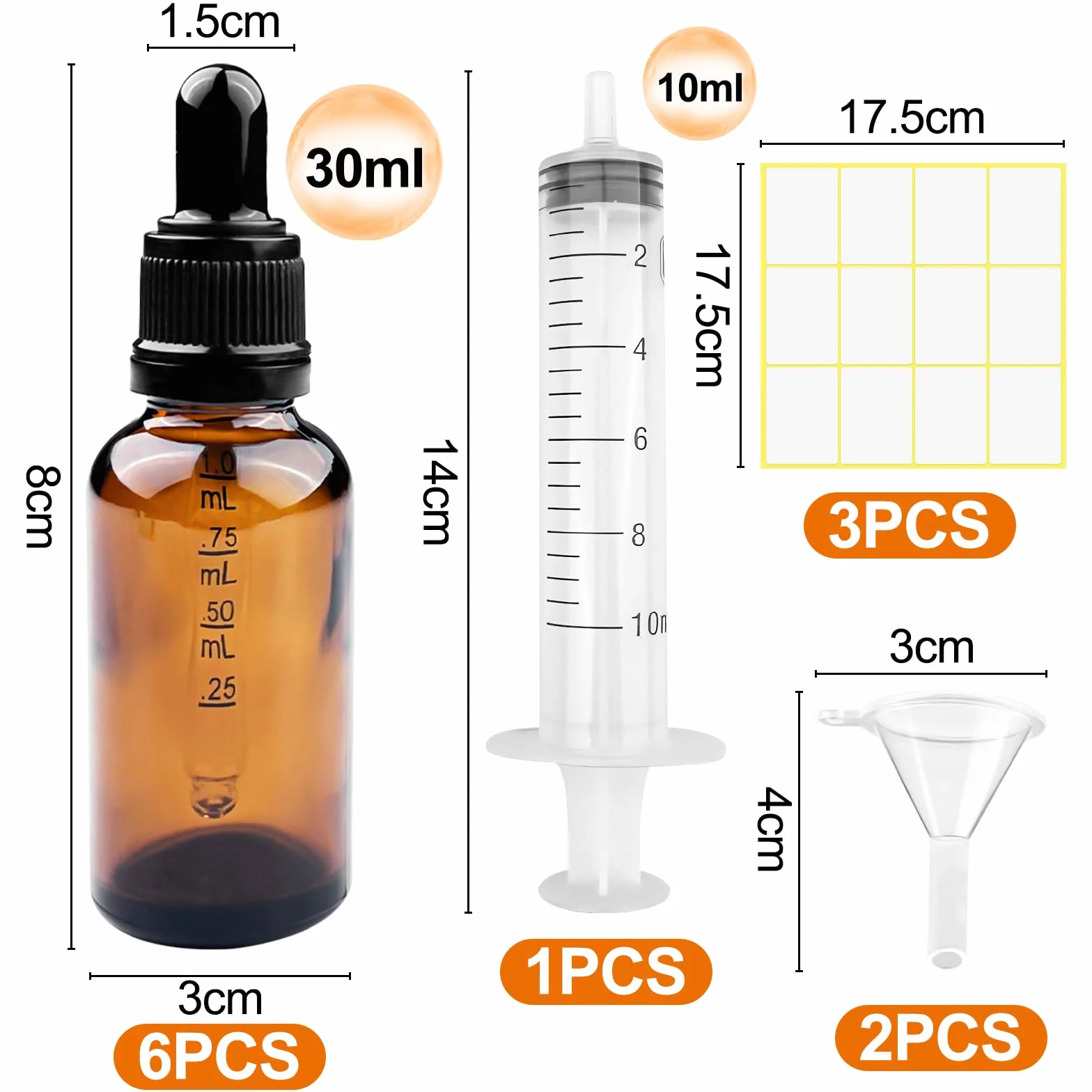 Brevanza 6 pezzi contagocce vetro scuro 30ml con imbuti per oli essenziali