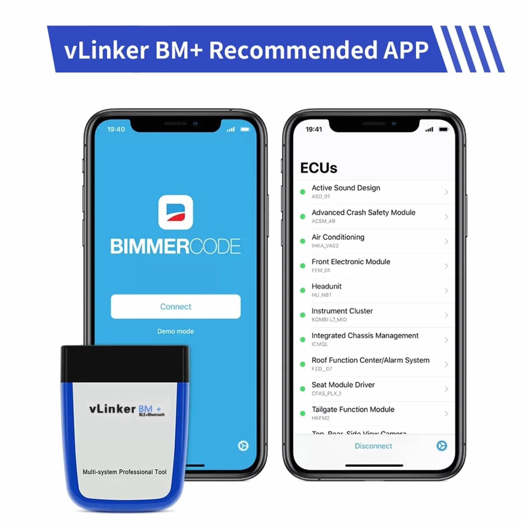vLinker BM+ OBD2 Bluetooth Diagnostic Scan Tool per Auto OBDII iOS Android Windows BimmerCode
