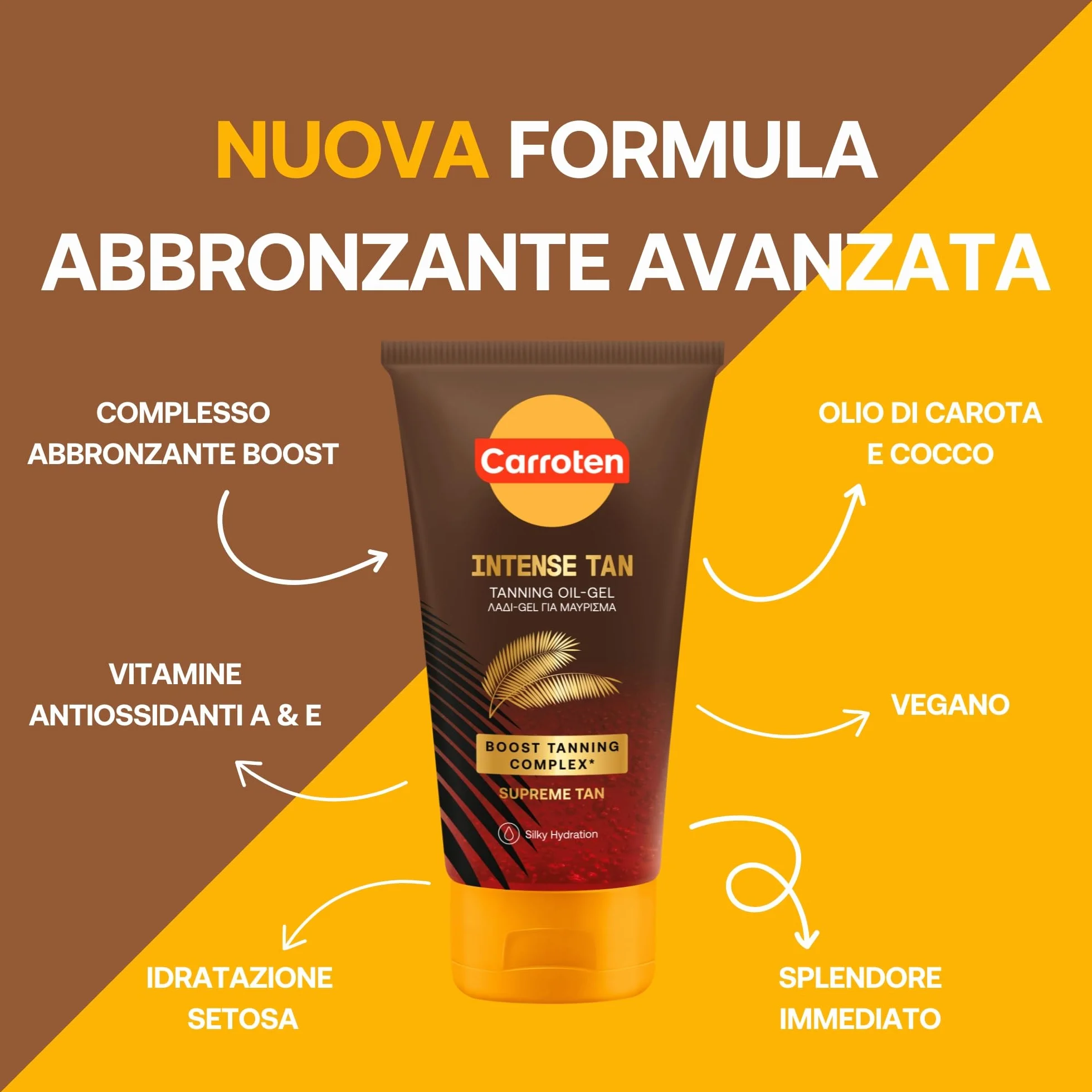 Carroten Olio Gel Abbronzante Intensivo 150 ml con Olio di Cocco e Vitamine A ed E