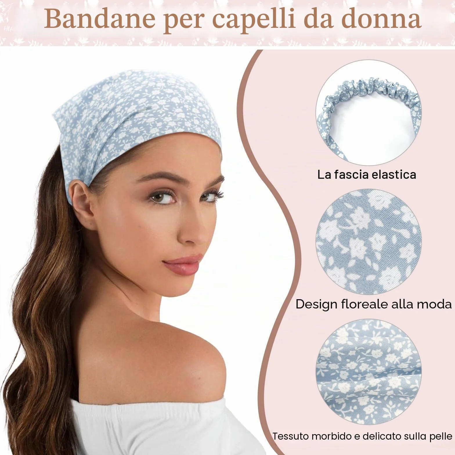 4 Pezzi Fascia Capelli Bandana, Capelli Floreale Fascia Elastica Boho Cerchietto Chiffon Carino Foulard per Donne Ragazze Accessorio