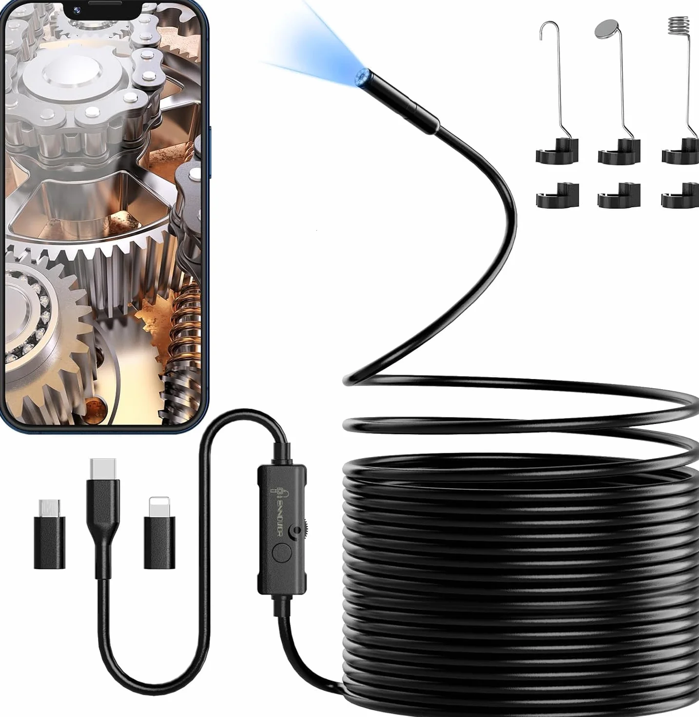 Endoscopio per Smartphone 1920P HD IP67 Sonda Impermeabile 8 LED Cavo Semirigido 10 m Android iOS