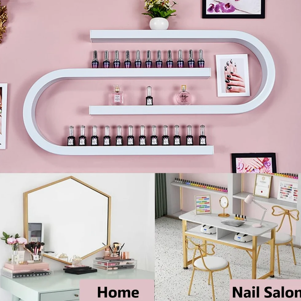 2 Confezioni di Porta Smalti A Forma di U, Porta Cosmetici E Profumi, Organizer da Parete in Metallo per Smalti, per Salone di Bellezza Domestico,Bianca