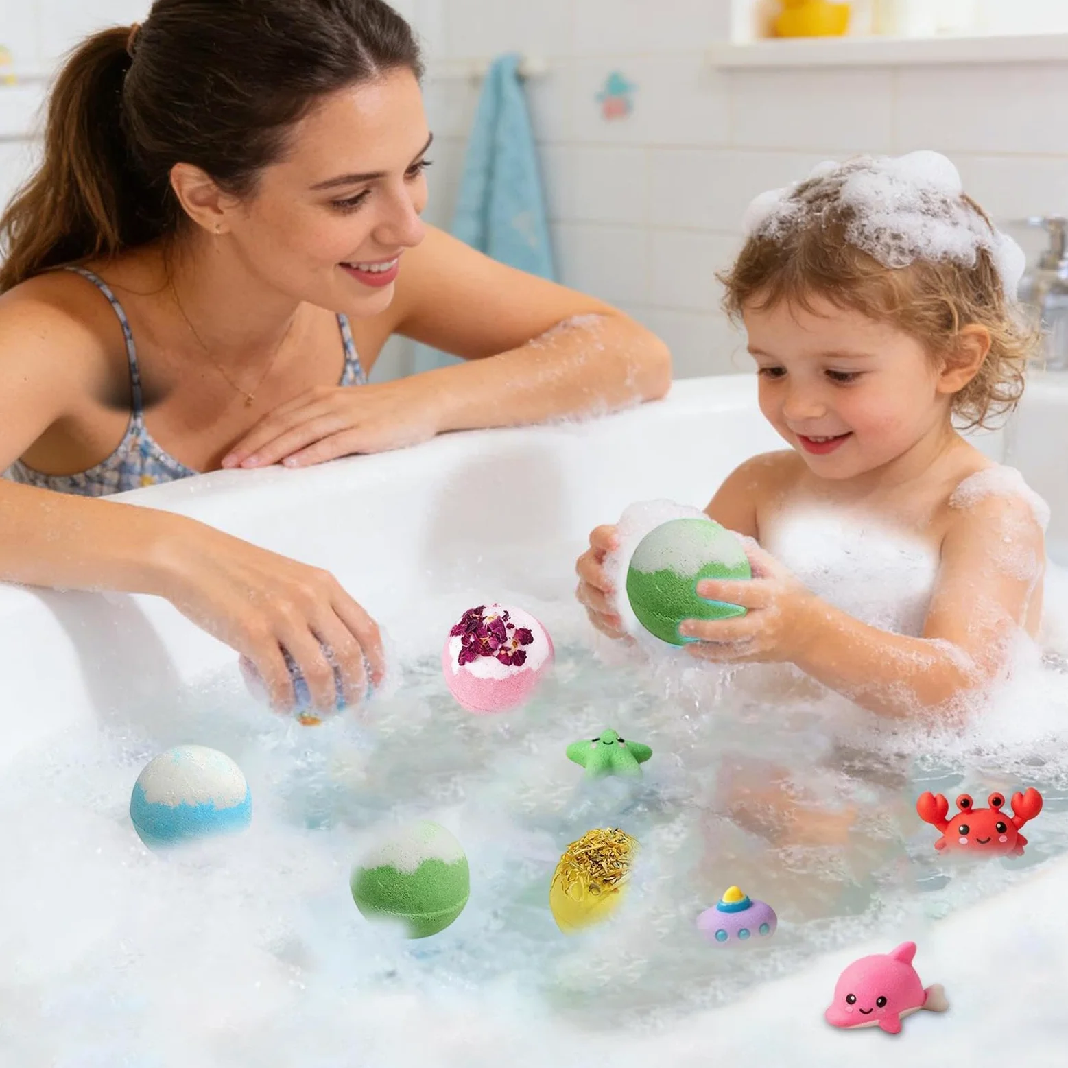 Bagnoschiuma Effervescente Con Sali da Bagno Profumati e Giocattoli | 12 Pezzi Di Bolle Da Bagno Schiumose Per I Bambini Per Donne, Mamme, Uomini, Nonne, Ragazze, Giovani, Famiglia, Casa E