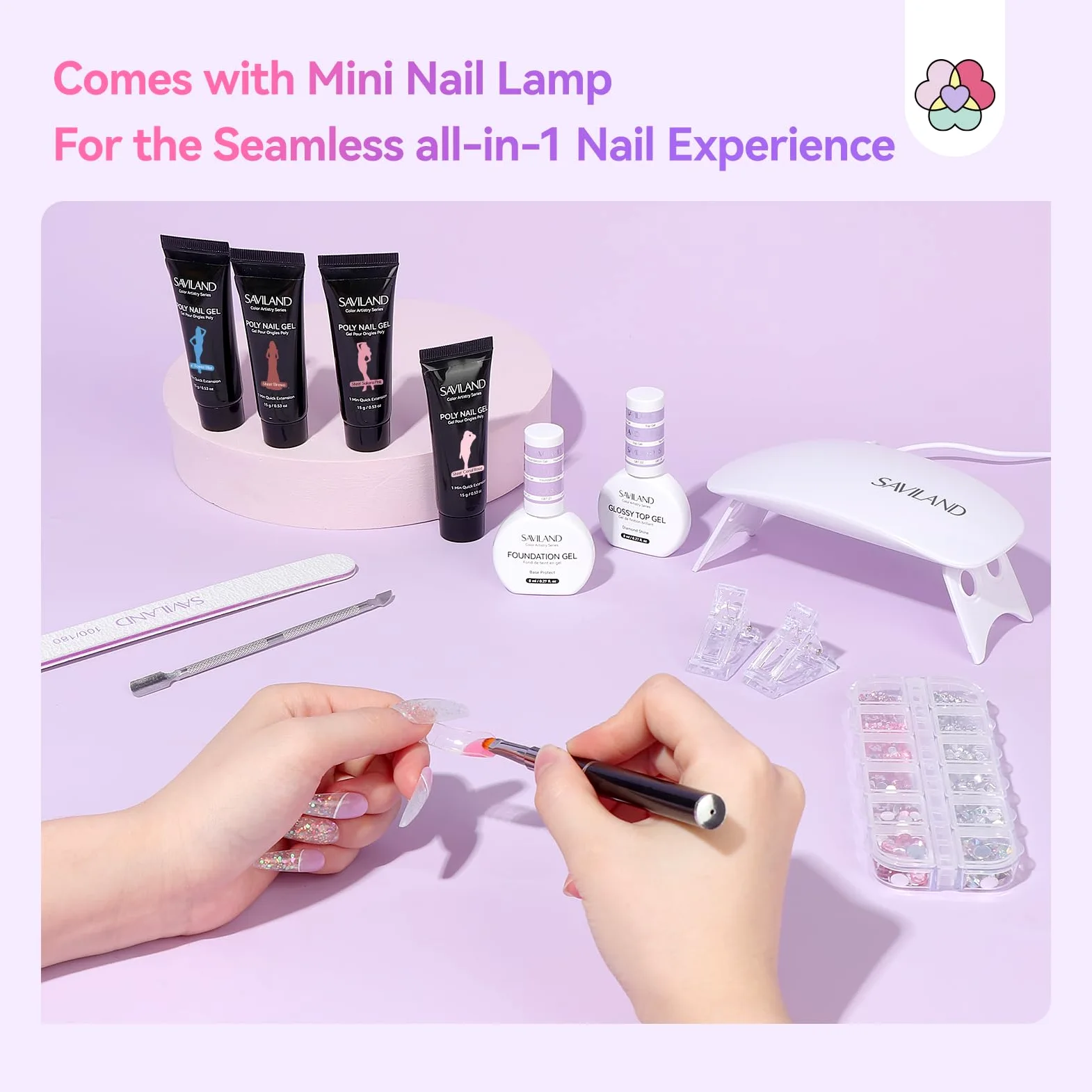 SAVILAND Polygel per Unghie Kit Completo: 36 Colori Gel Ricostruzione Unghie Set con Strumenti per Manicure Kit Base Coat Top Coat, Lampada U V, Slip Solution Unghie, Estensione Unghie Kit
