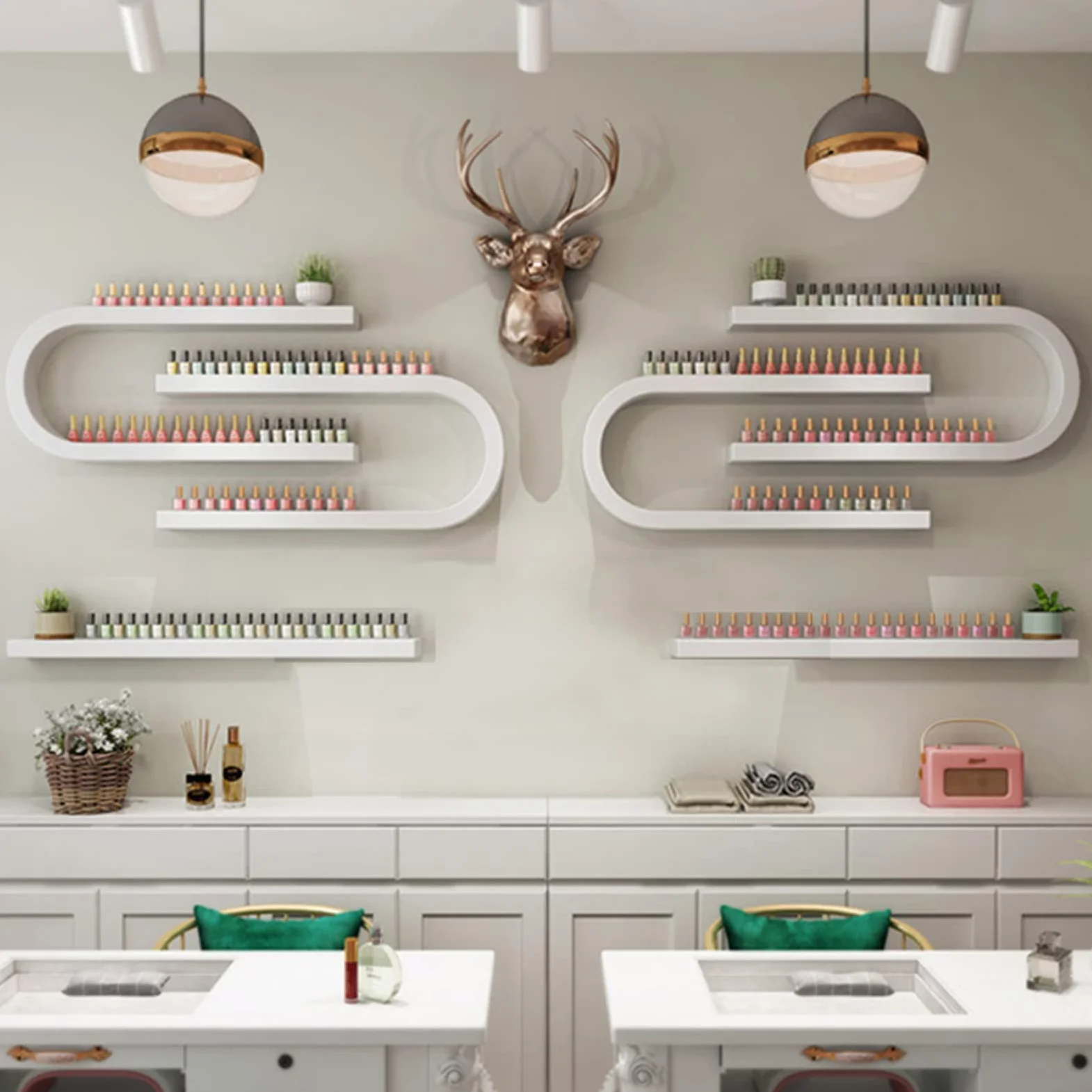 Scaffale a parete per smalti per smalto, vassoio per bottiglie di olio essenziale a forma di U, portaoggetti multifunzionale da appendere per salone / bellezza/negozio di unghie organizzatore porta