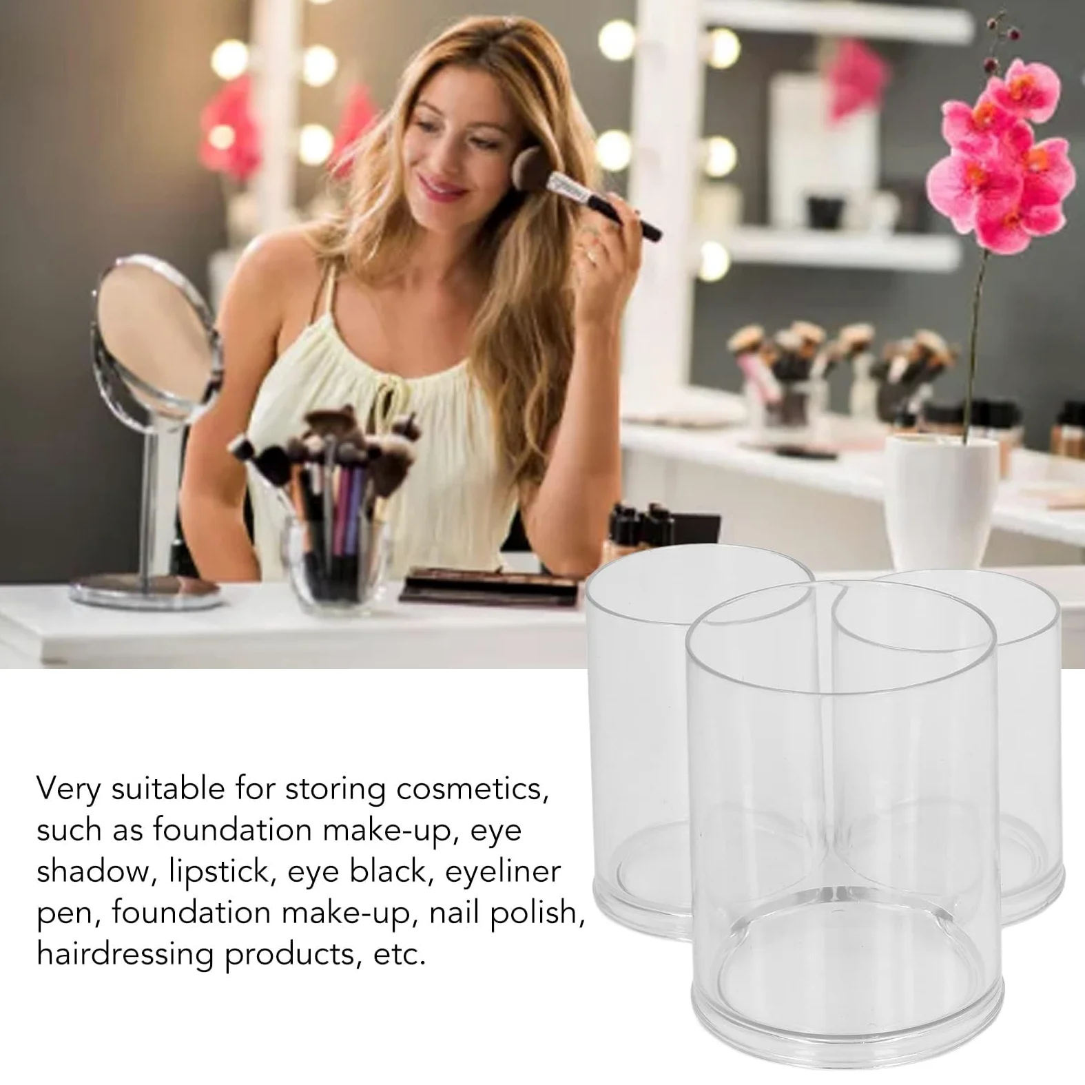 TOPINCN Portapenne in acrilico, contenitore rotondo trasparente per pennelli da trucco, tazze da scrivania per utensili, organizer cilindrico in plastica per cosmetici, per fondotinta, rossetto, per