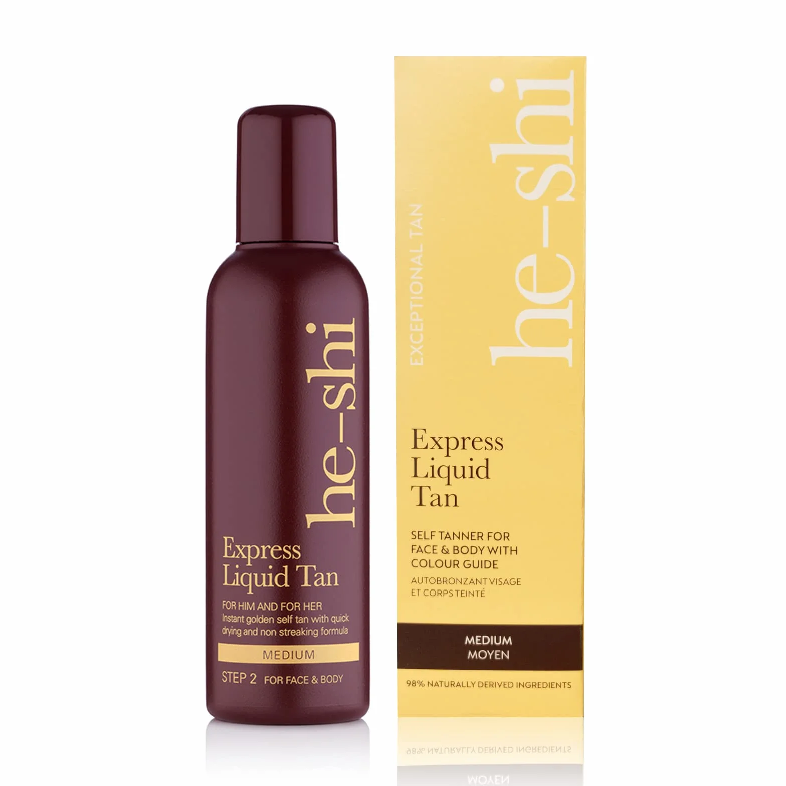 He-Shi Express Liquid abbronzante istantaneo liquido – nessun odore autoabbronzante – formula ad asciugatura rapida e senza aloni – formula naturale vegana con glicerina – autoabbronzante per corpo e