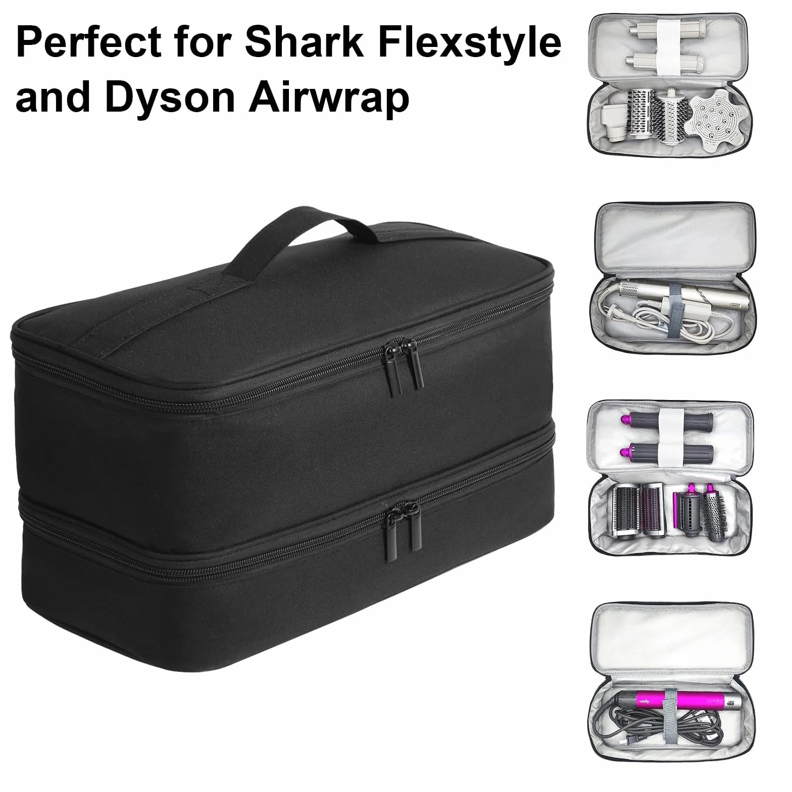 Custodia a doppio strato per Shark Flexstyle, borsa organizer portatile per Shark Flexstyle/Dyson Airwrap Styler e accessori, nero