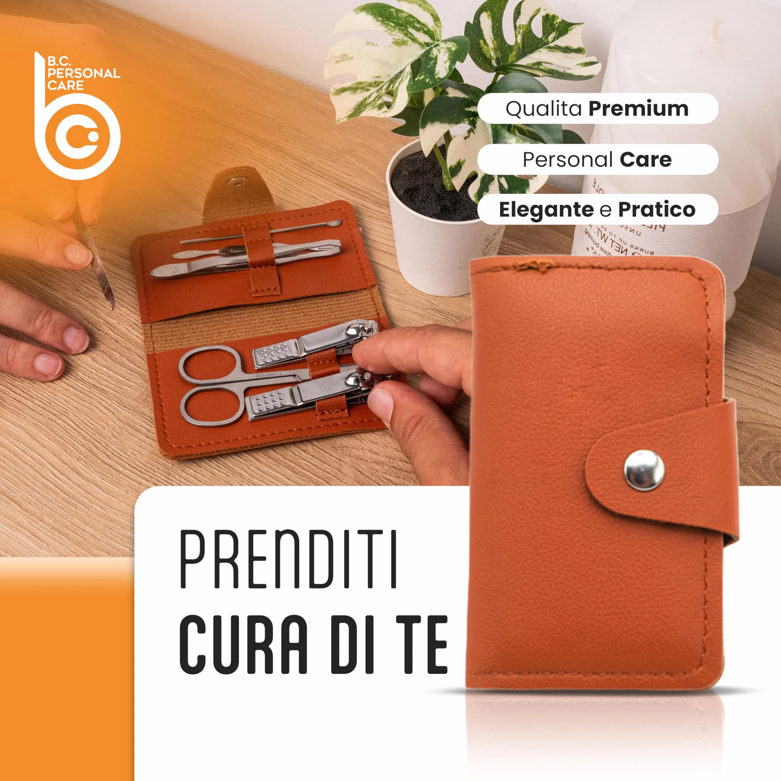 Set Manicure 7 in 1 con Pochette - Kit Unghie Mani e Piedi da Viaggio con Pinzette Tronchesi Forbicine Lime