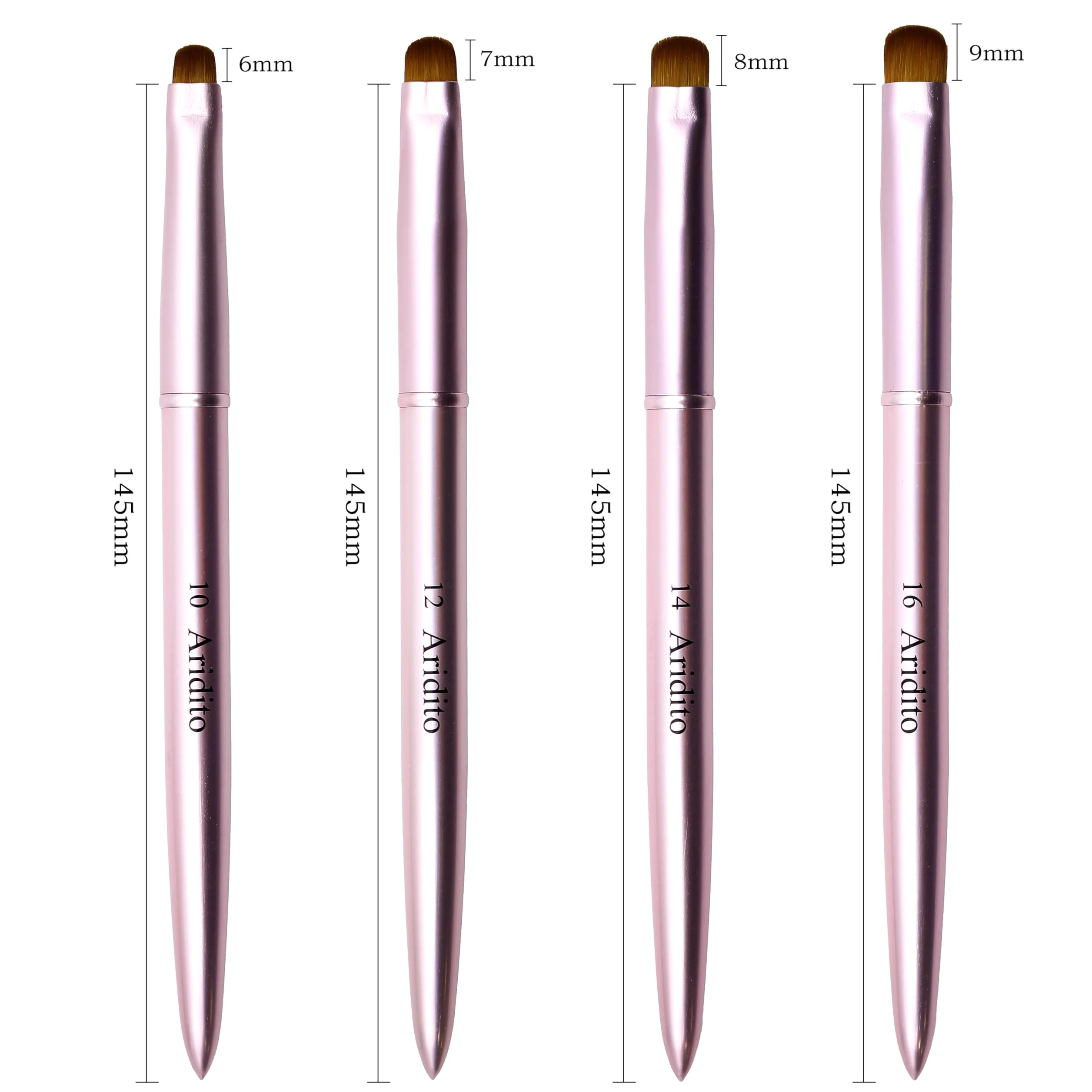 4 pennelli per unghie francesi in metallo rosa, pennello professionale a punta francese, spazzola per la pulizia delle unghie (#10, #12, #14, #16)