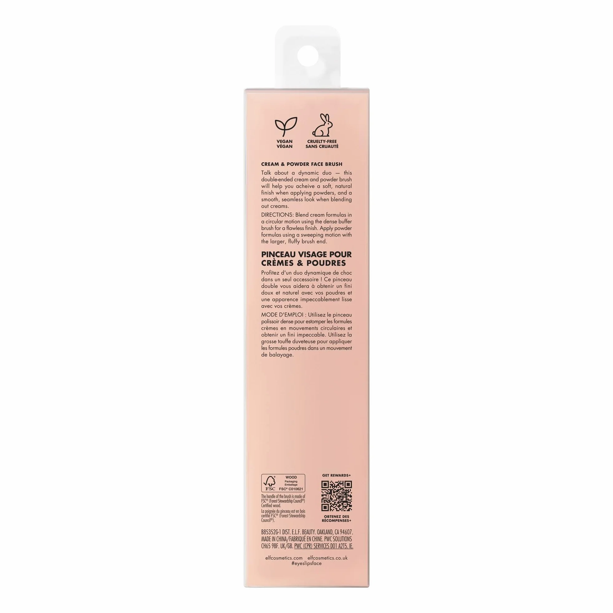 e.l.f. Dual-Ended Cream + Powder Brush, pennello per make-up due in uno, crea uno splendido effetto aerografo, prodotto vegano e non testato sugli animali