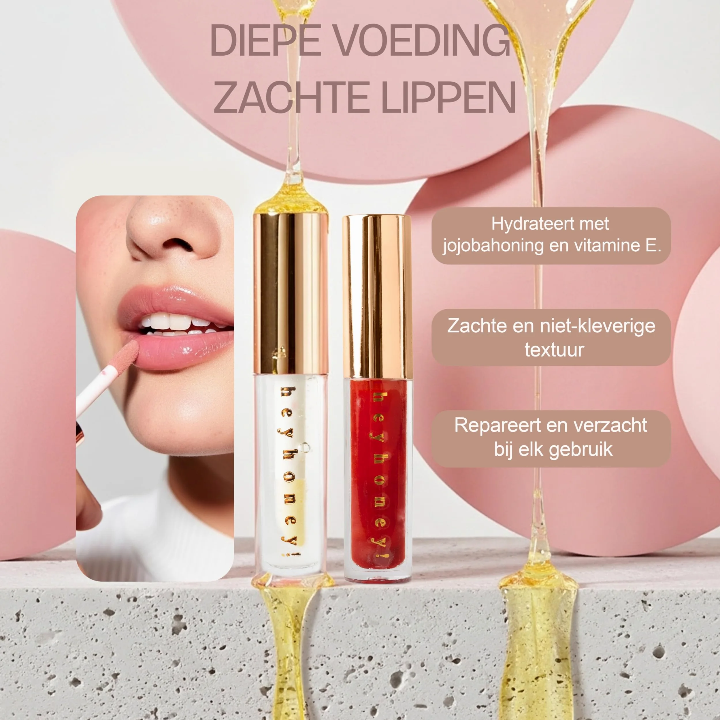 Duo Labbra rosse lucide – HeyHoney Miele Lip Plumping & Siero nutriente (10 ml) + HeyHoney - Olio per labbra colorato di anguria con acido ialuronico, oli vegetali e SPF (10 ml)