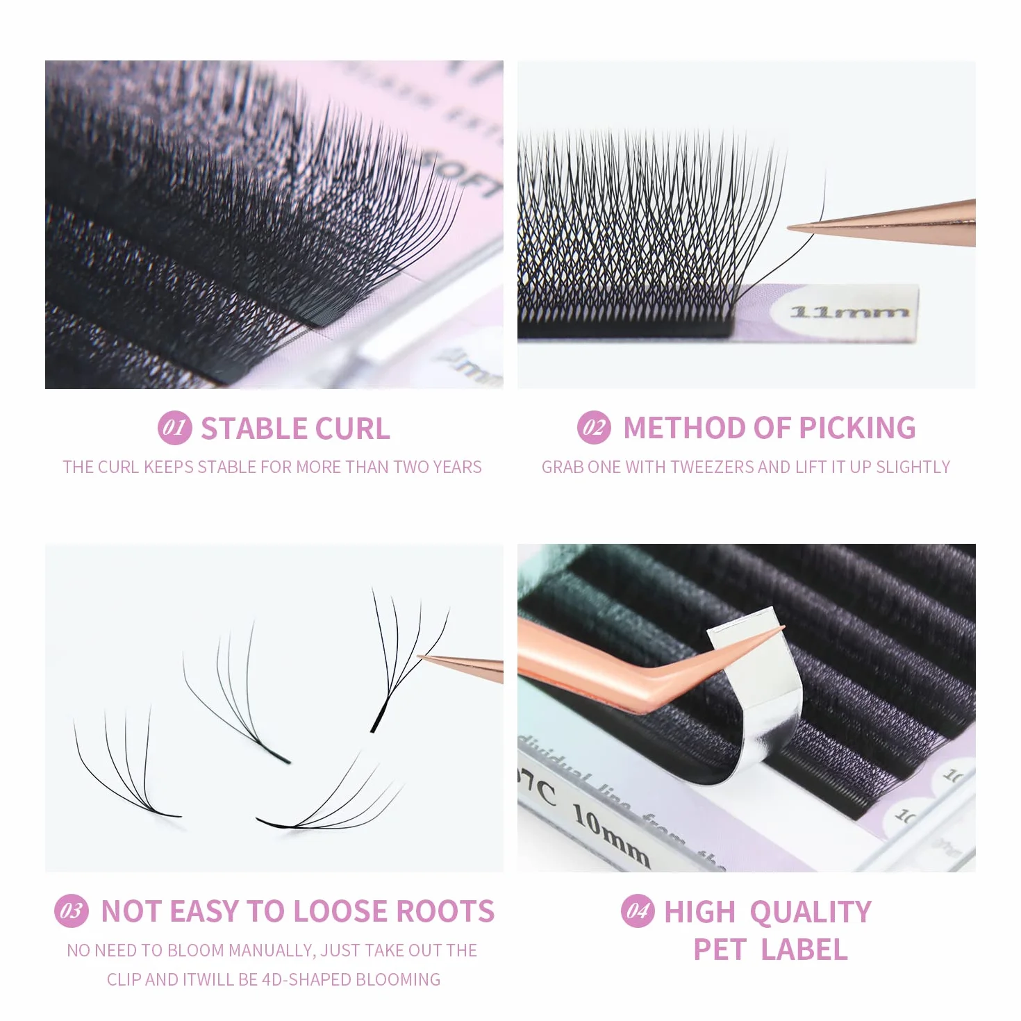4D Premade Fan Lash Russian Volume Eyelash Extension W 0.07 C Curl 8-15mm