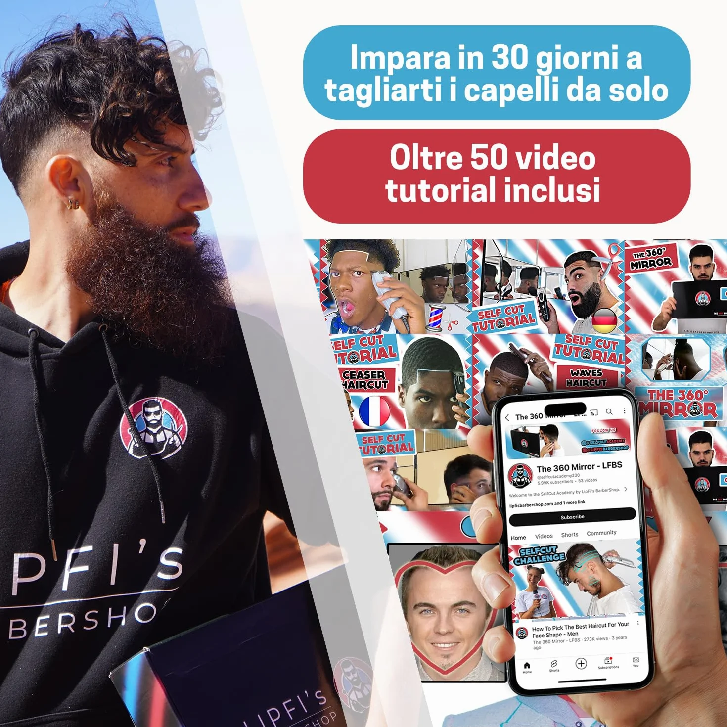 Specchio da taglio a 360 gradi 3 lati pieghevole per barbiere con LED e altezza regolabile