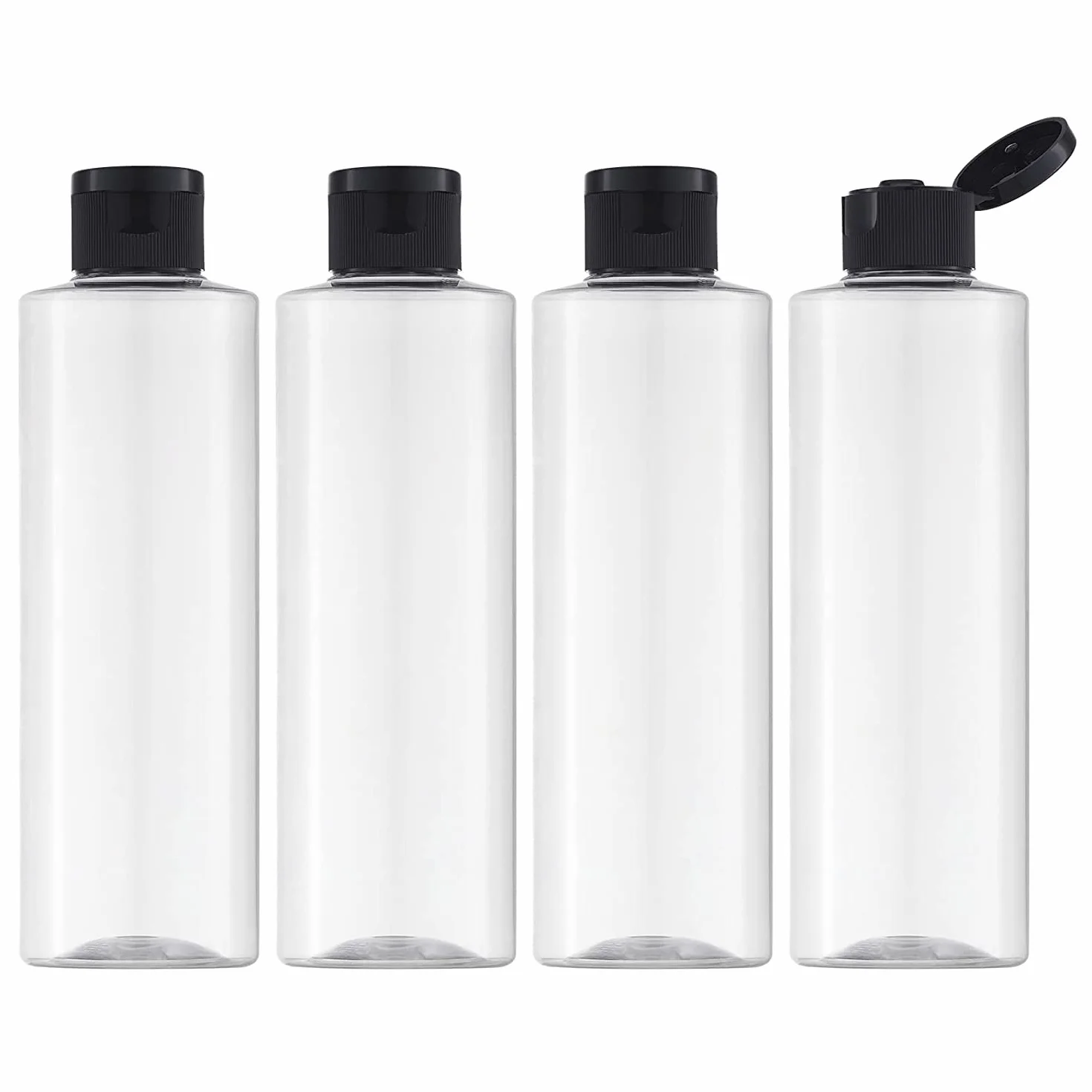 Toureal 250ML Bottiglie Vuoto da Viaggio con Tappo Flip Top (4 Pezz) Flaconi per Cosmetici (Trasparente)
