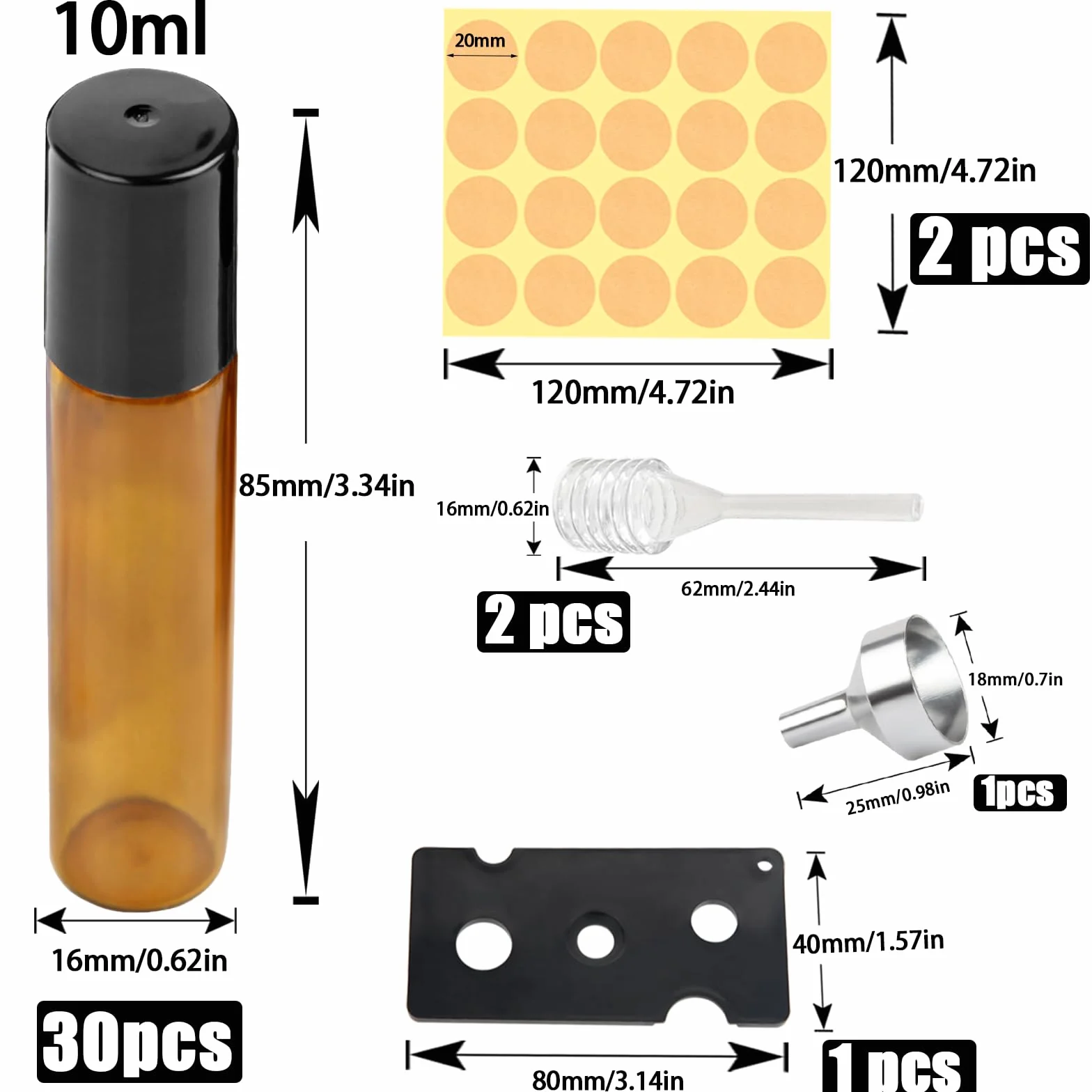 DKBT 30 bottiglie vuote da 10 ml, rollon, per olio essenziale, marrone, rollon, per oli con rullo in acciaio inox, oli essenziali, lozioni, profumi, massaggi