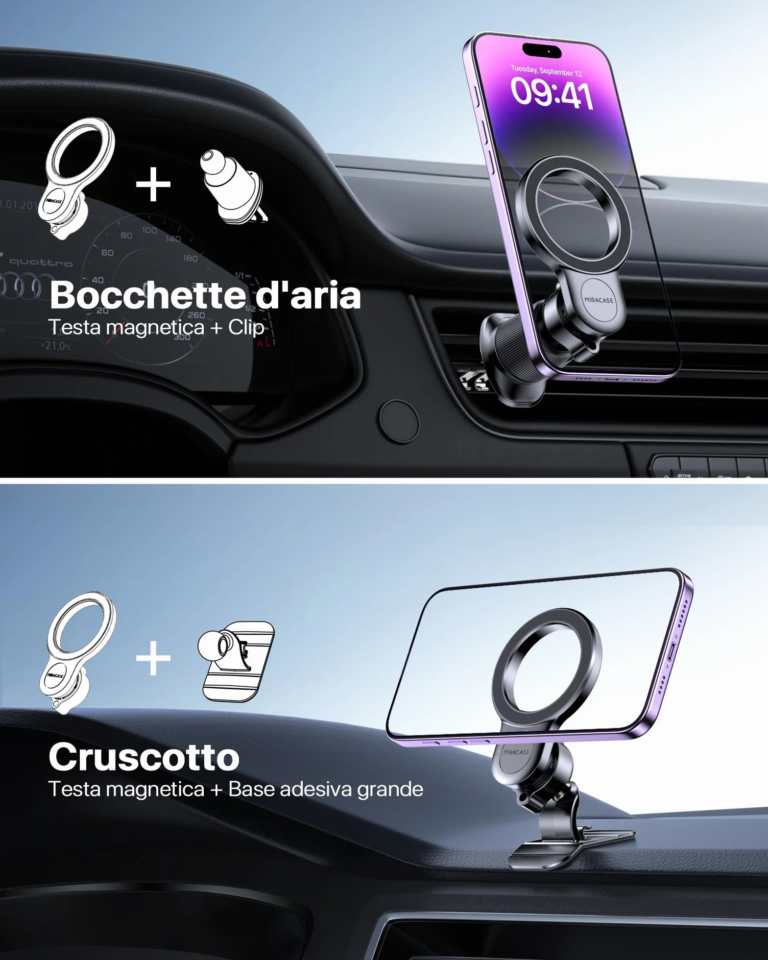 Miracase Porta Cellulare Auto con MagSafe Magnetico Gancio in Metallo per Cruscotto e Presa d'Aria