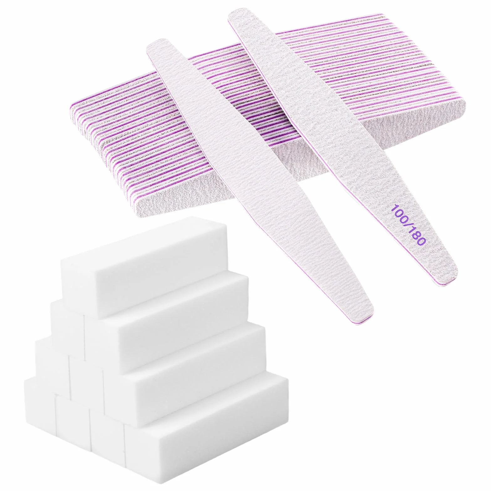 Carehabi 30 Pezzi Lime per Unghie e Buffer per Unghie, Lima 100/180 Unghie Professionali, Buffer Unghie Professionale per Salone Unghie, Nail Art Fai da te a Casa