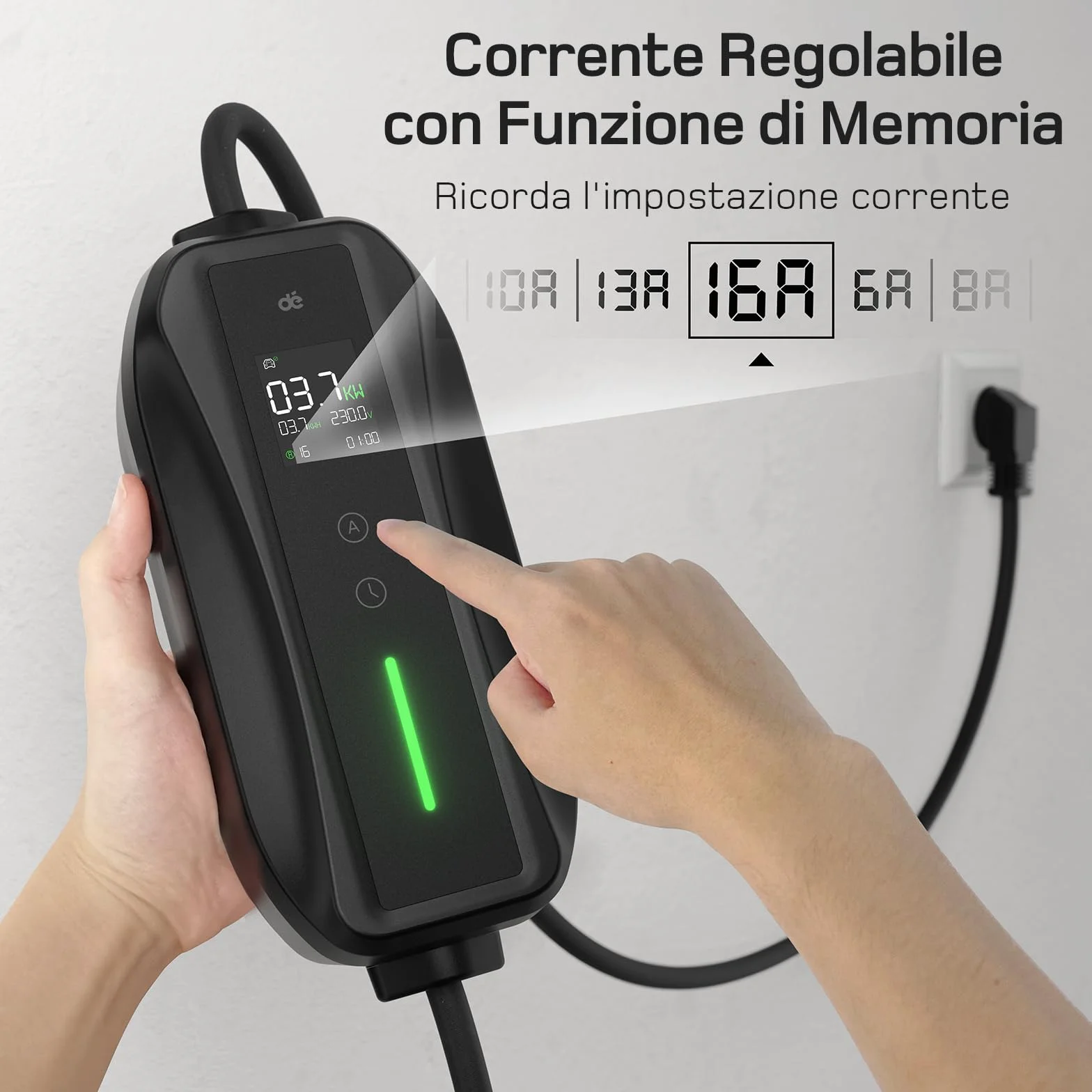 Cavo Ricarica Auto Elettrica Tipo 2 Schuko 6m 3,7kW 6-16A Wallbox Portatile LCD Digitale