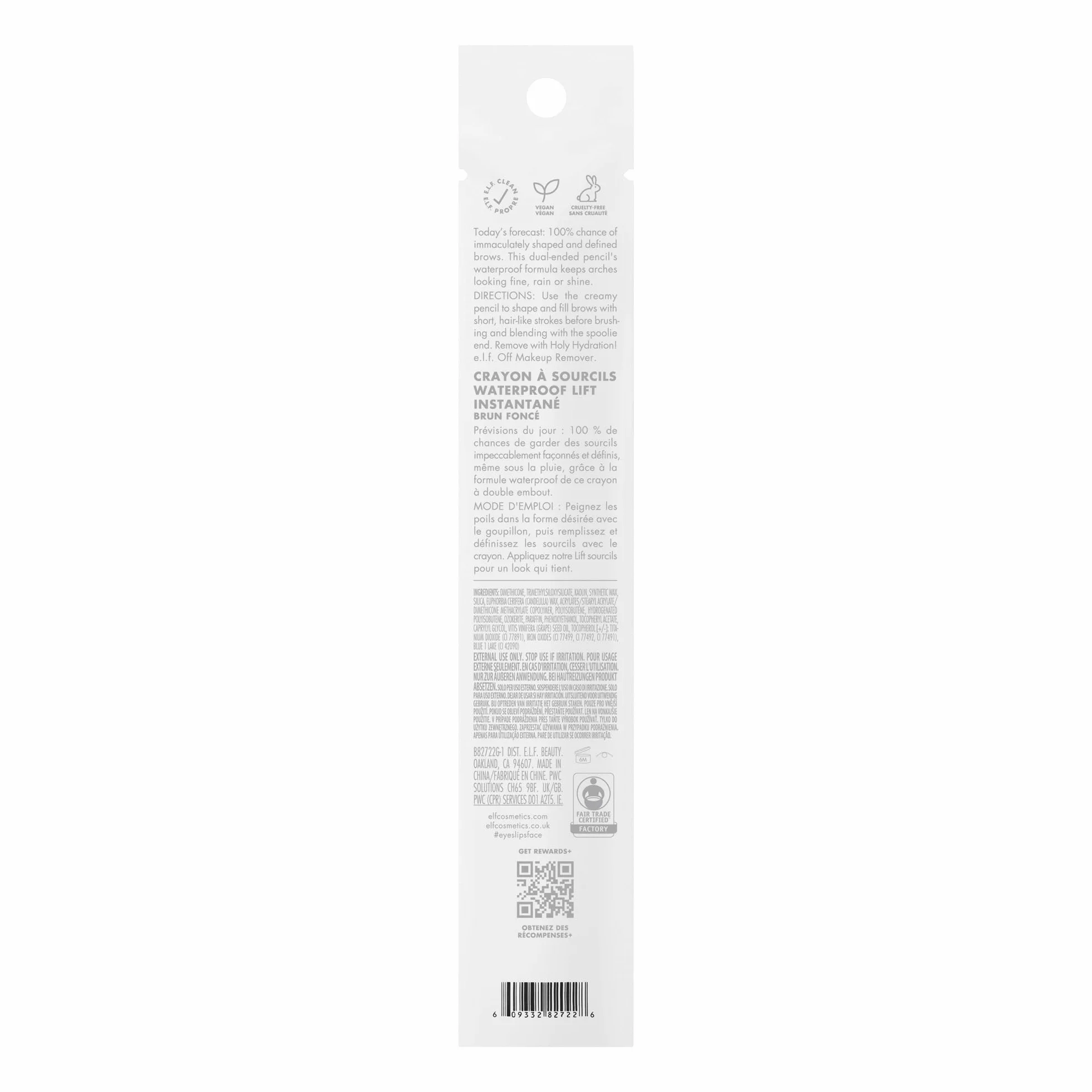 e.l.f. Instant Lift Waterproof Brow Pencil matita sopracciglia lunga tenuta modellare definire vegano Deep Brown