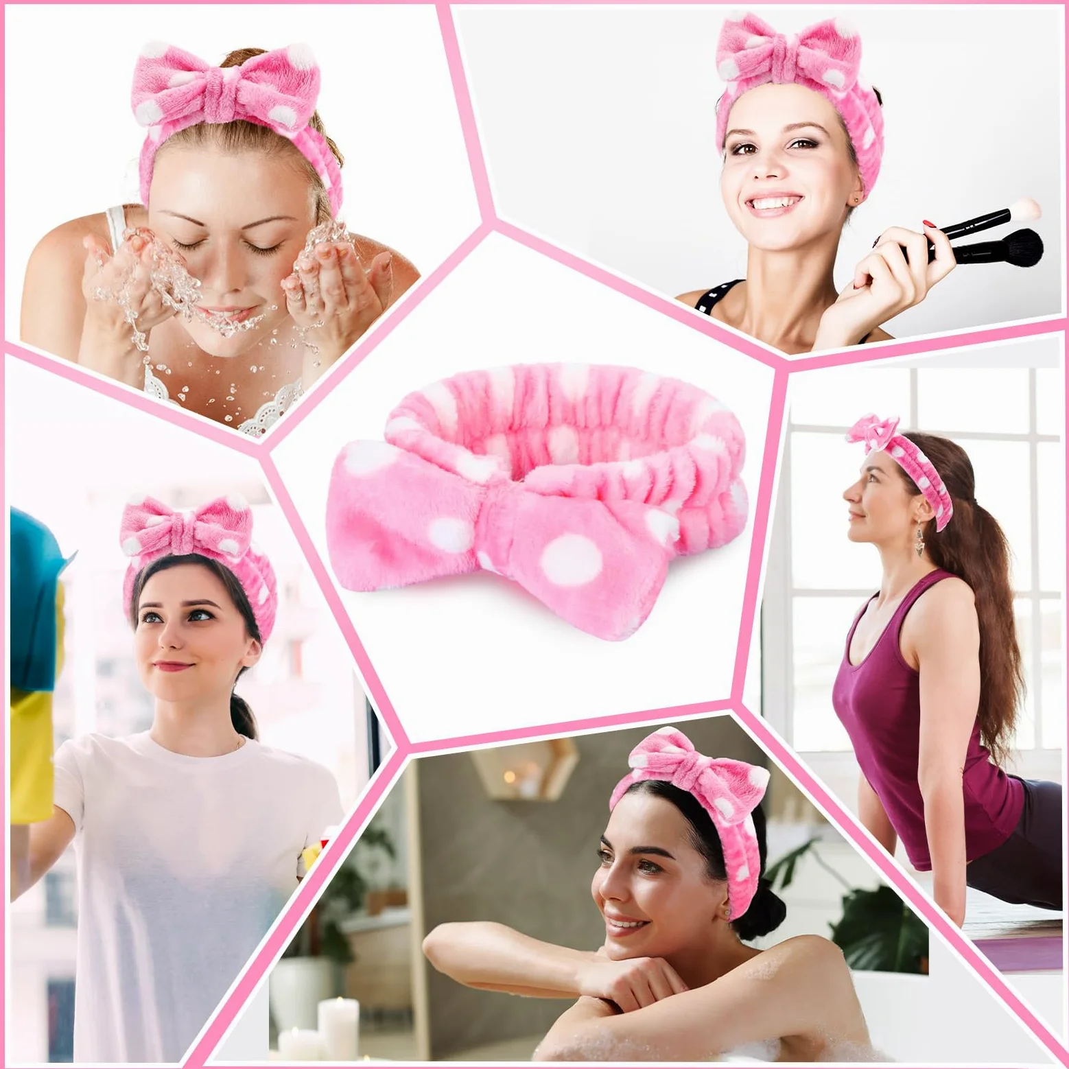 50 fasce elastiche per capelli da spa, per lavare il viso, con fiocco rimovibile, per donne, damigelle d'onore, proposte, regali in morbido pile per la cura della pelle, in microfibra, a pois