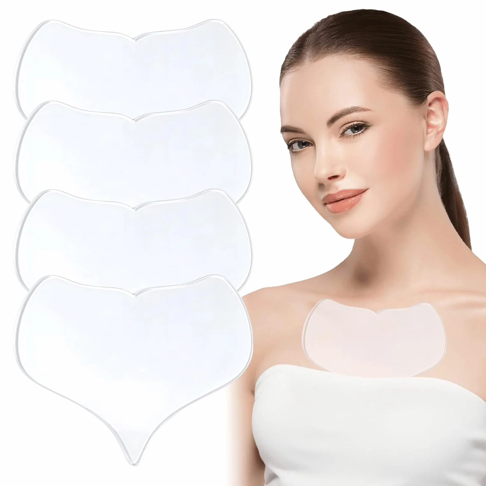 Naapesi Patch Silicone Décolleté e Collo, 4 Pezzi Cuscinetti Riutilizzabili Trasparenti a Forma di Cuore, Patch per Seno, Collo e Décolleté, Effetto Pelle Liscia Senza Crema