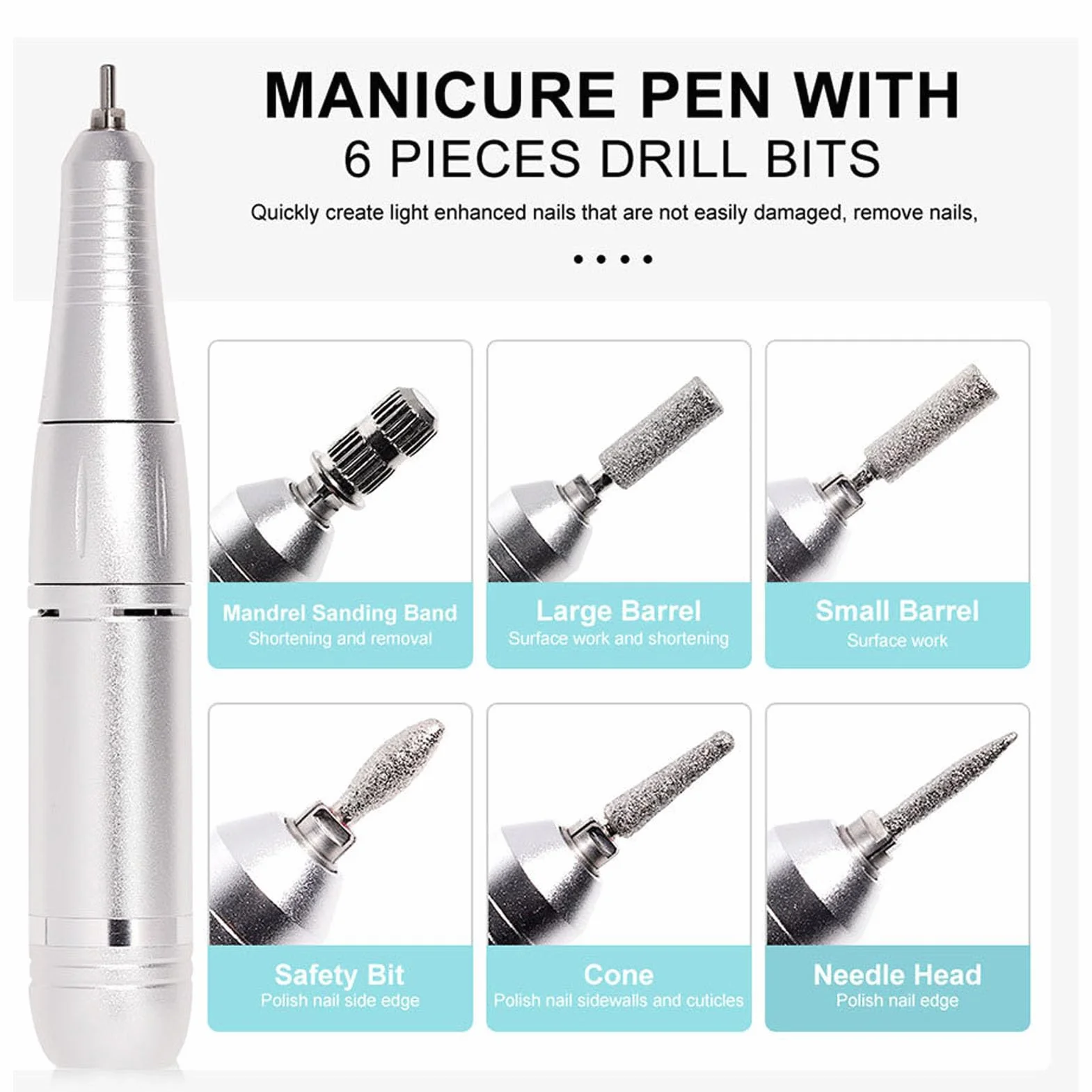 Pongnas Trapano Elettrico per Unghie, Levigatrice per Unghie Portatile Ricaricabile Professionale 45000 Giri/min per in Gel Acrilico, con 8 Punte per Trapano per e Bande
