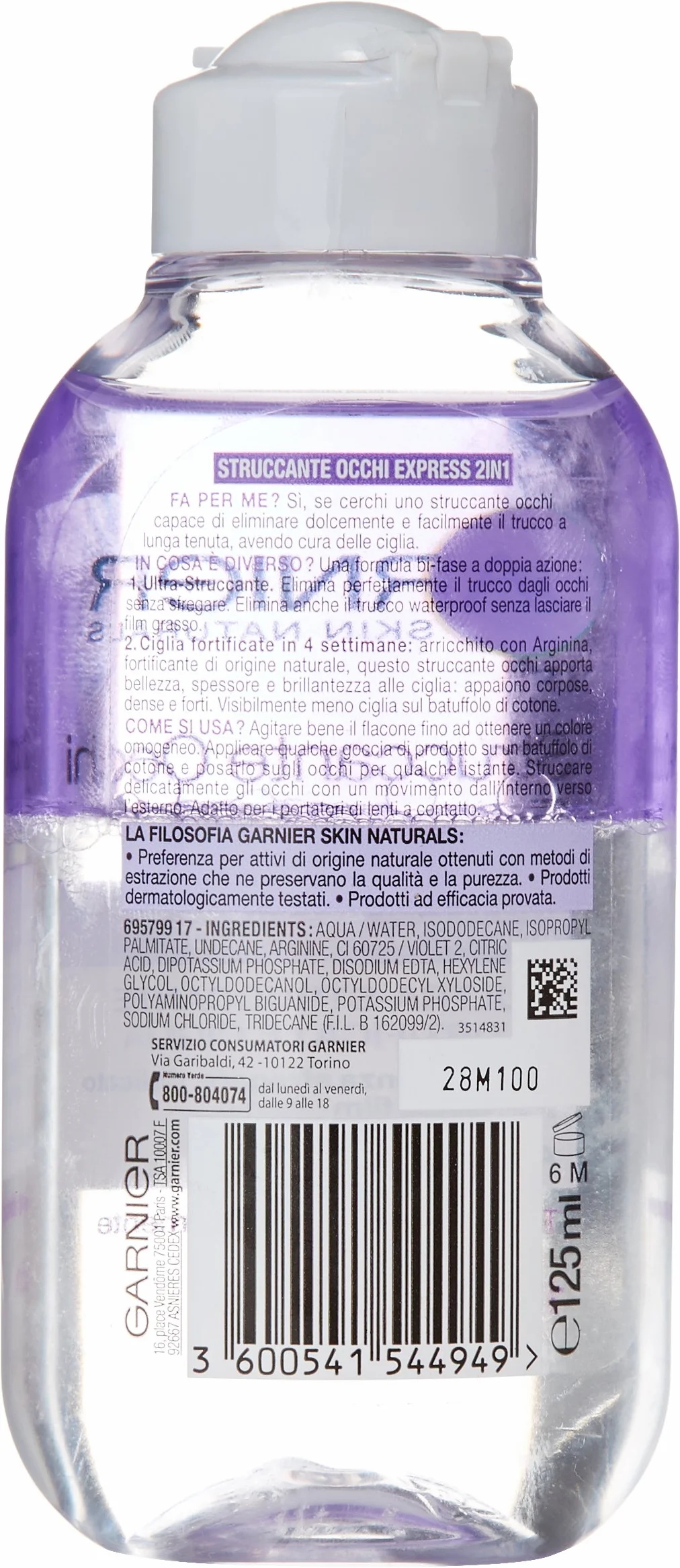 Garnier Struccante Occhi Express 2in1 125 ml per Tutti i Tipi di Trucco Waterproof