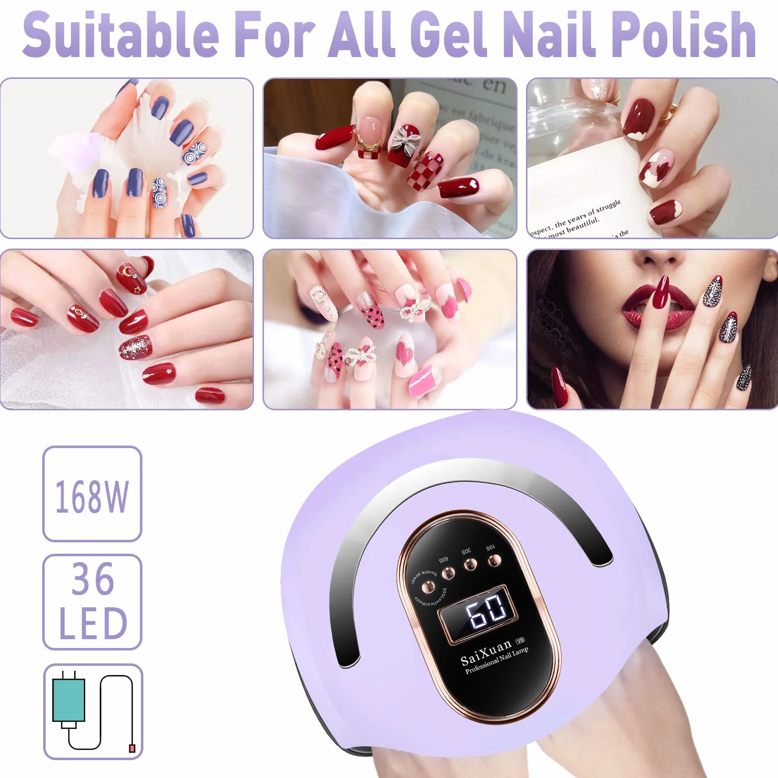 Lampada UV LED Lampada Unghie 168W Professionale Fornetto per Manicure/Pedicure Permanente Smalto Semipermanente 4 Timer con 10s/30s/60s/99s Display LED Automatico Sensore