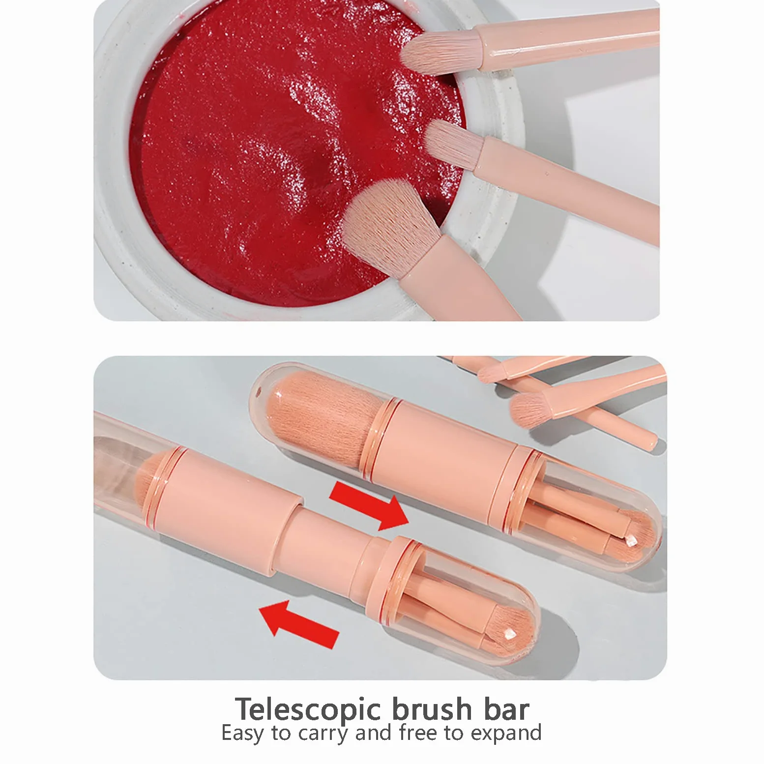 Pennello per Il Trucco, 4 in 1 Pennello Portatile da Viaggio Retrattile per Viso, Fard, Correttore, Ombretto Pennello per Fondotinta Cosmetici di Bellezza