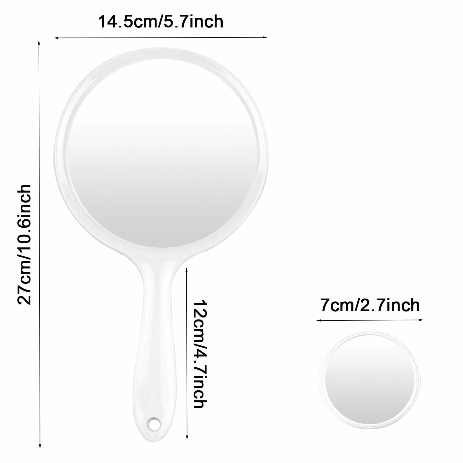 specchio a mano bifacciale, specchio a mano con manico, lente d'ingrandimento trasparente multifunzione 1x/2x, adatta per il trucco quotidiano femminile., SMJ-2X