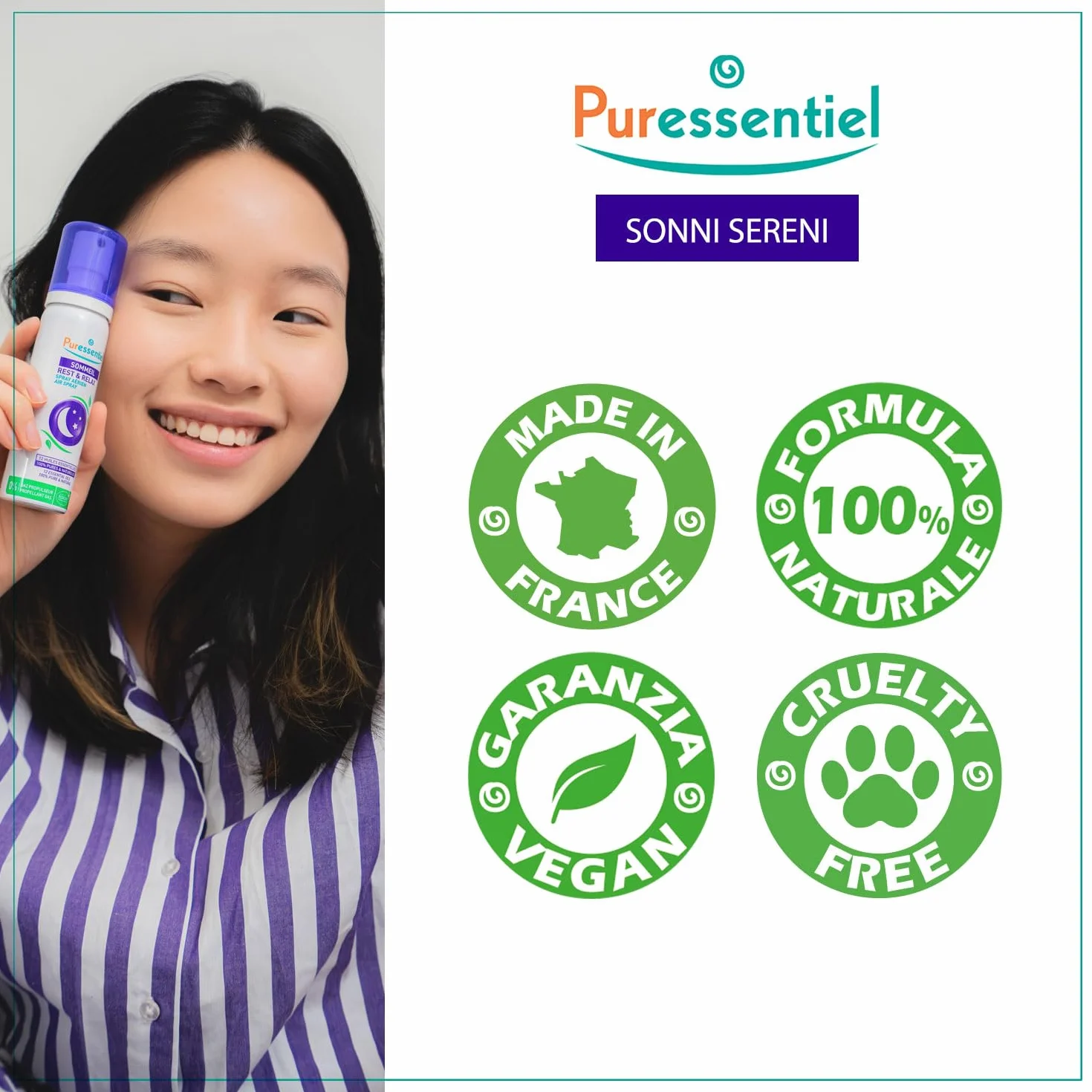 Puressentiel Sonni Sereni Spray per l’aria 200 ml 12 Oli essenziali lenitivi rilassanti