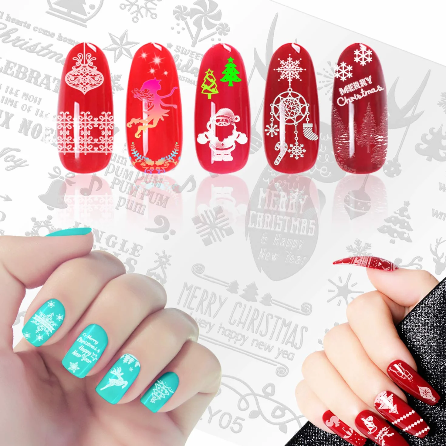 6 Pcs Christmas Nail Stamping Plate, MWoot Natale Fiocco di neve dei cervi dell'albero Nail Art Unghie Timbro Nail Art Stamp Plates Chiodo quadrato rotondo