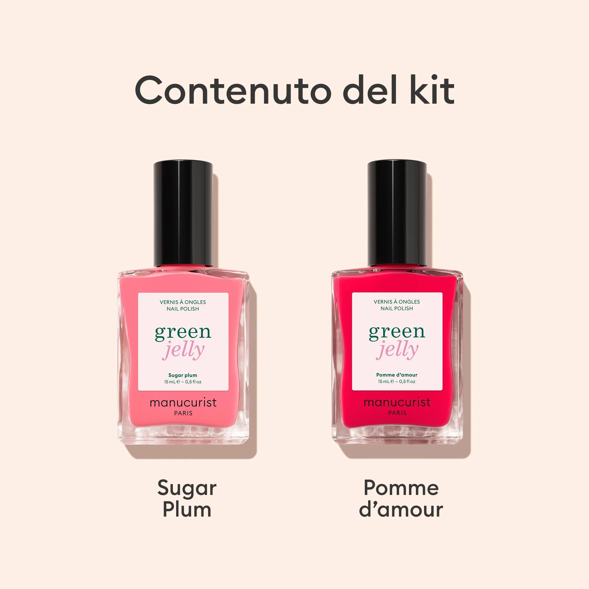 Manucurist Duo Smalti Jelly Green Sugar Plum & Pomme d’Amour Smalto Unghie Traslucido Finish Jelly Semi-Opaco 15 ml